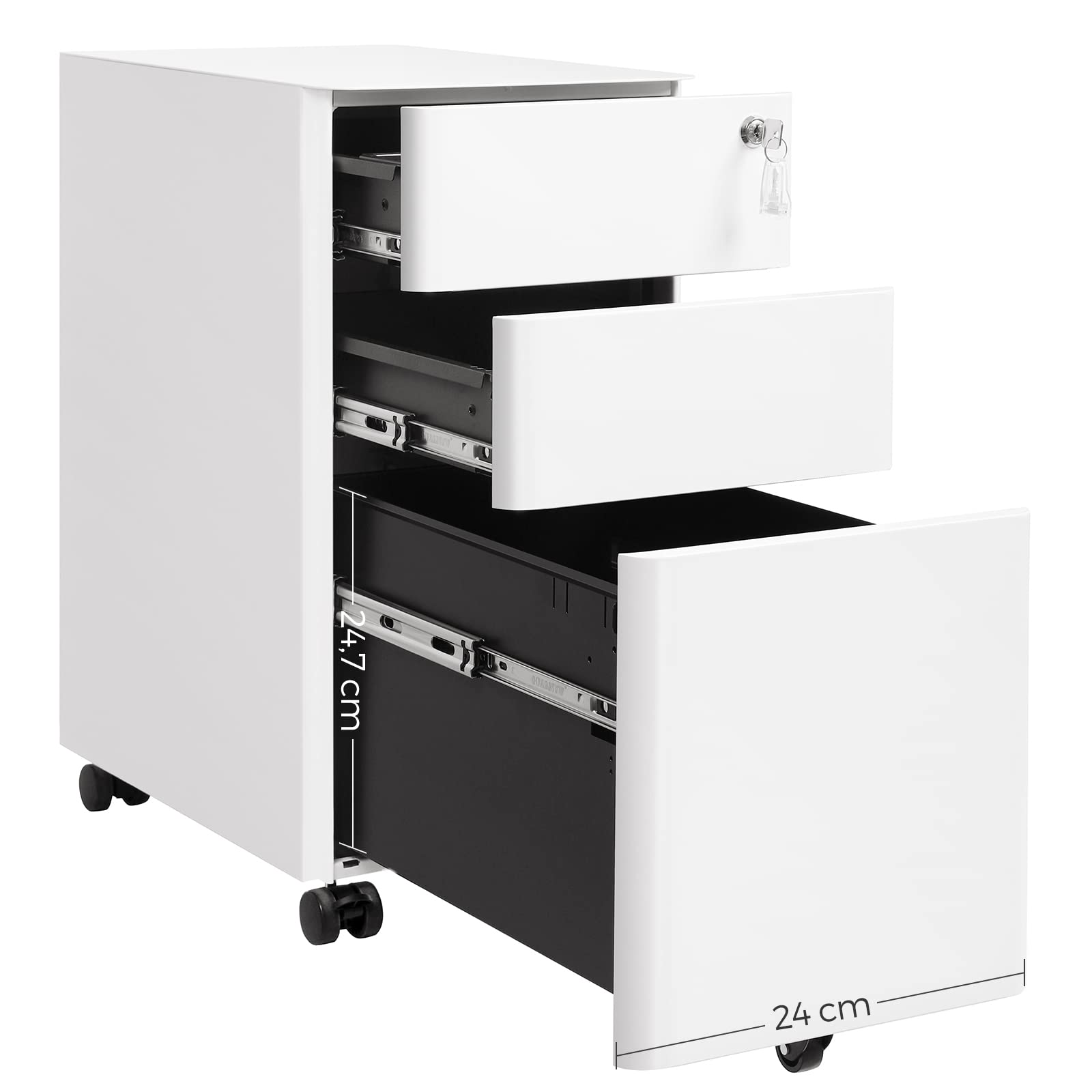 Songmics OFC030W01 Cassettiera Ufficio Bianca 30x46x59,2 cm