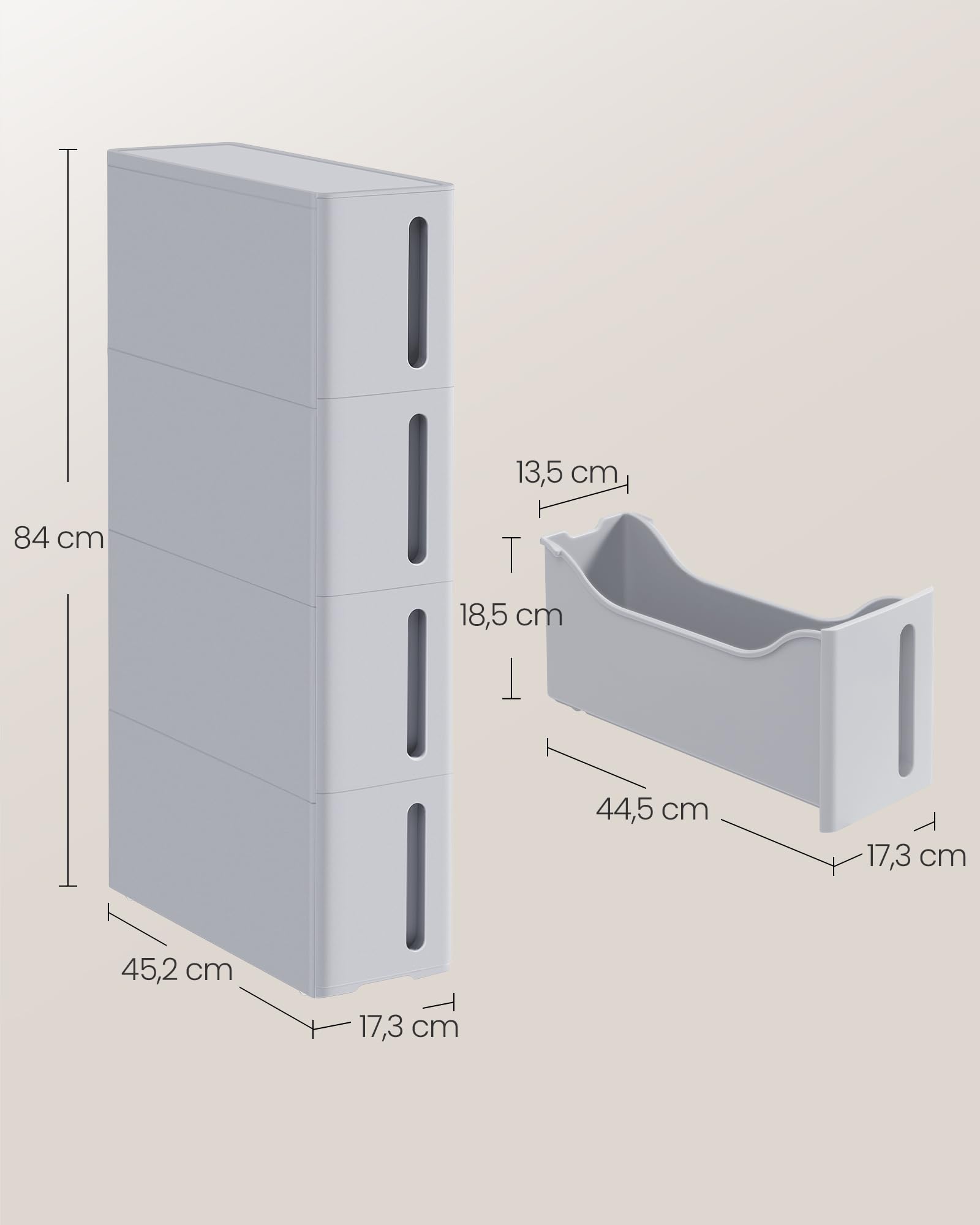 Songmics KFR008G02 carrello 4 cassetti 17,3 cm grigio plastica PP
