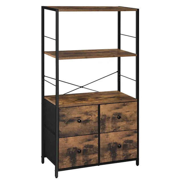 Songmics LGS044B02 mobiletto 4 cassetti marrone rustico e nero