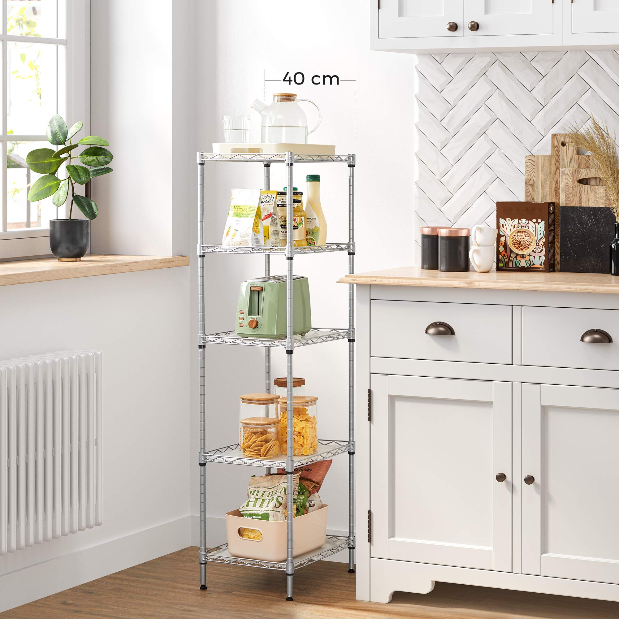 Songmics LGR115E01 scaffale cucina 5 ripiani argento