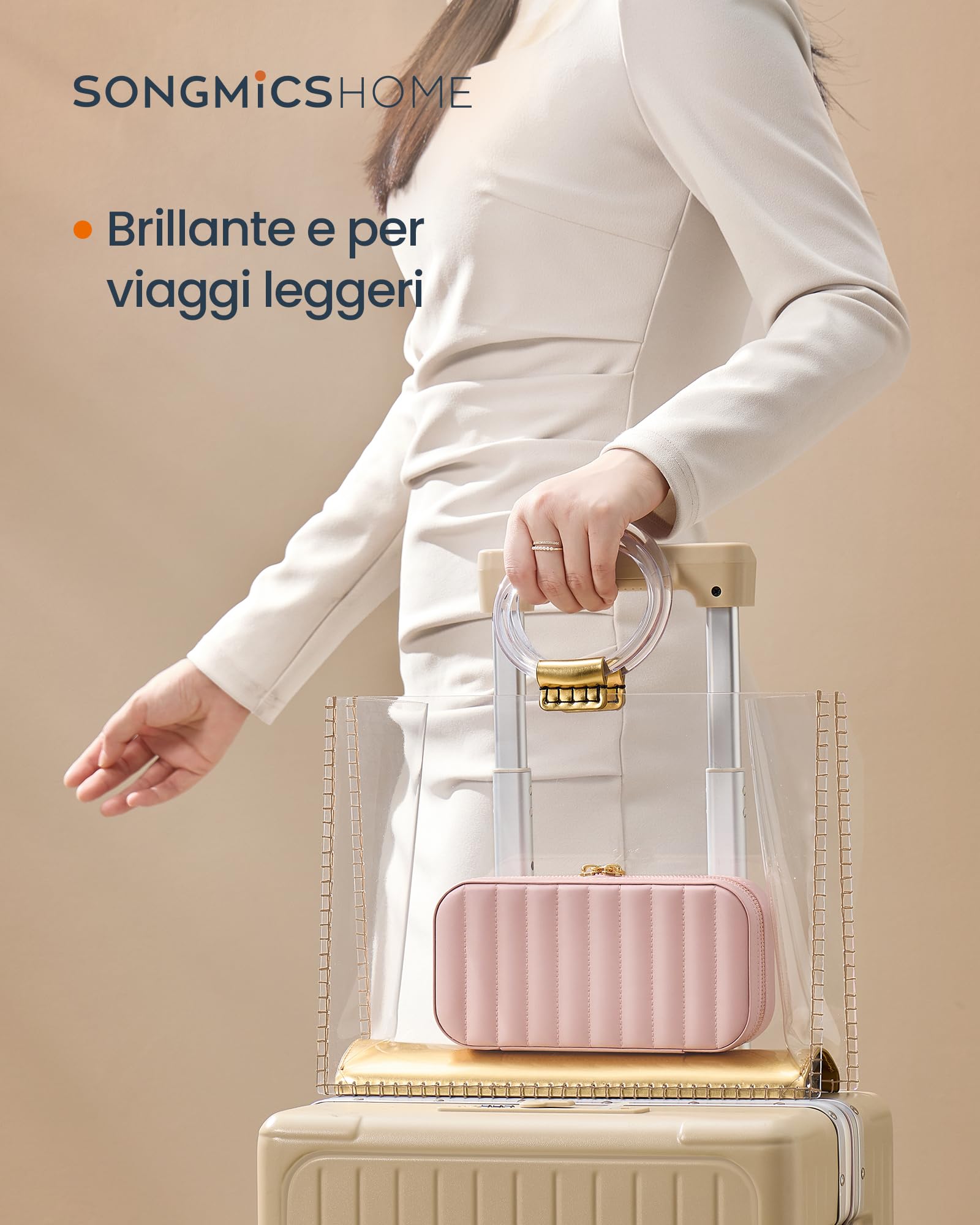 Songmics Anah JBC180S01 portagioie viaggio rosa con specchio