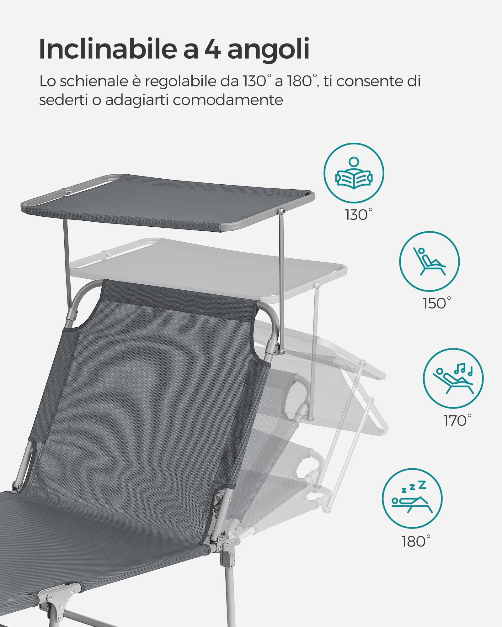 Songmics GCB19UV1 Lettino Prendisole Grigio Scuro Reclinabile