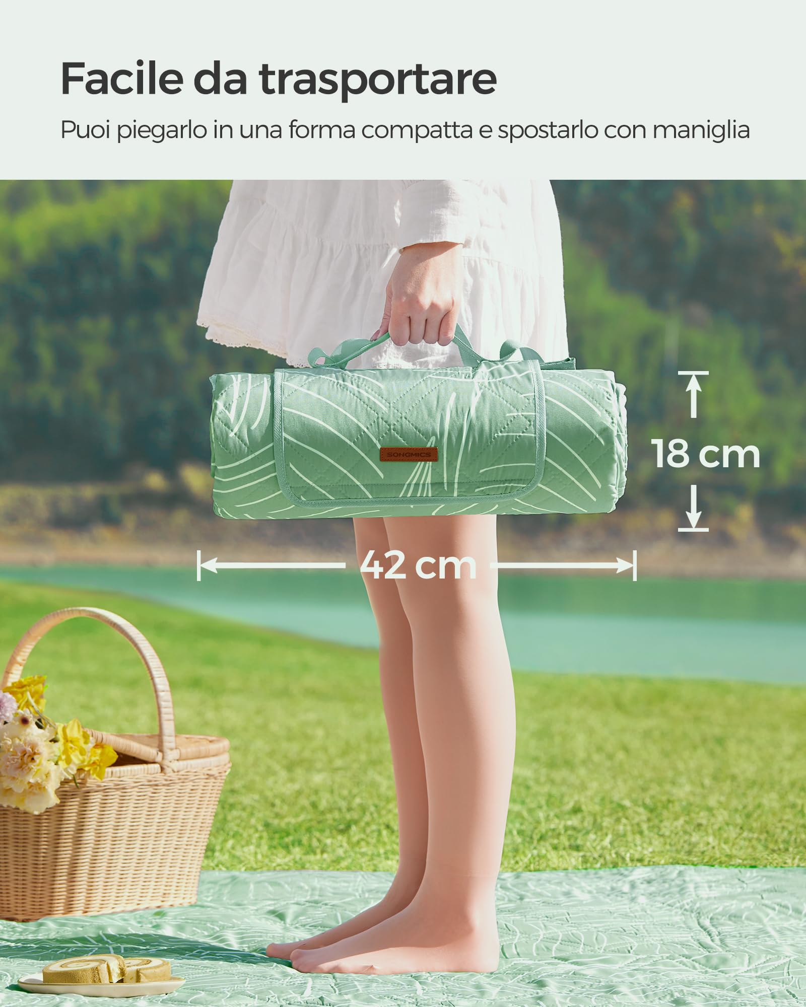 Songmics Tommi GCM010C02 coperta picnic 200x200 verde impermeabile