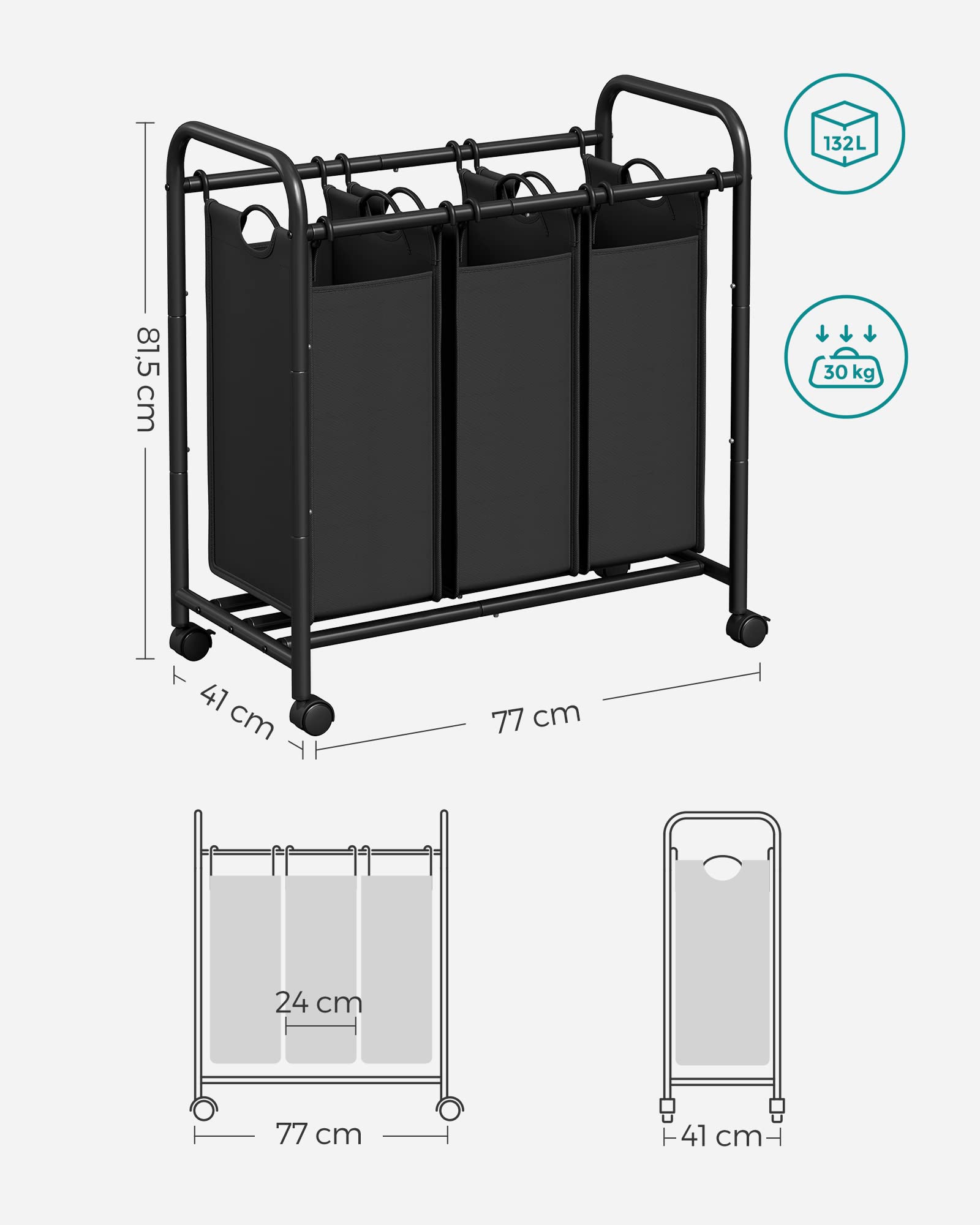 Songmics cesto portabiancheria 132 L 3 scomparti