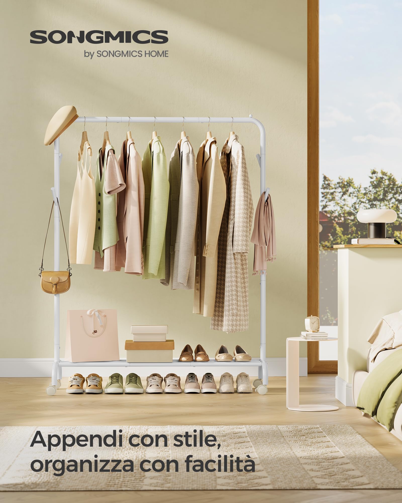 Songmics HSR131W01 appendiabiti bianco 103,5 cm con ruote