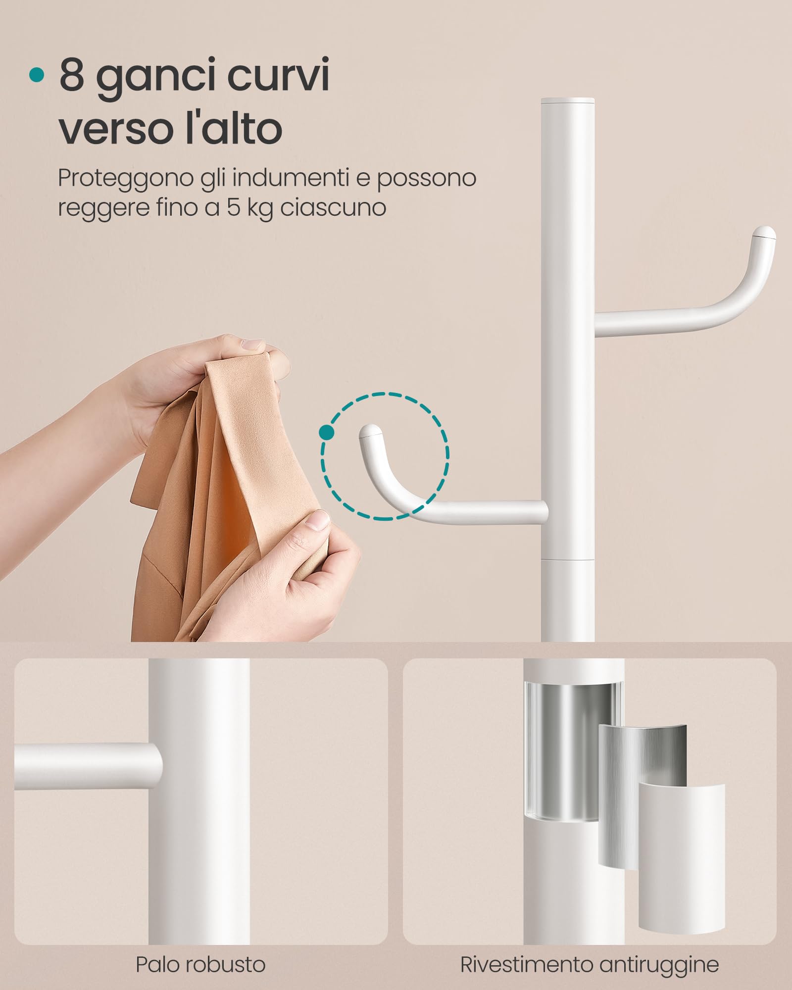 SONGMICS RCR039WC01 Attaccapanni Terra Bianco Nuvola 175,3 cm