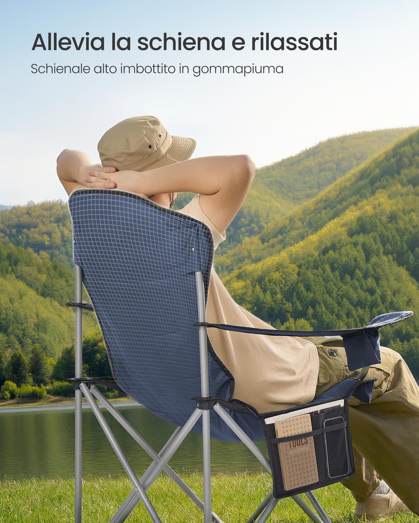 Songmics GCB005QE01-2J sedie campeggio set 2 blu grigio 150 kg