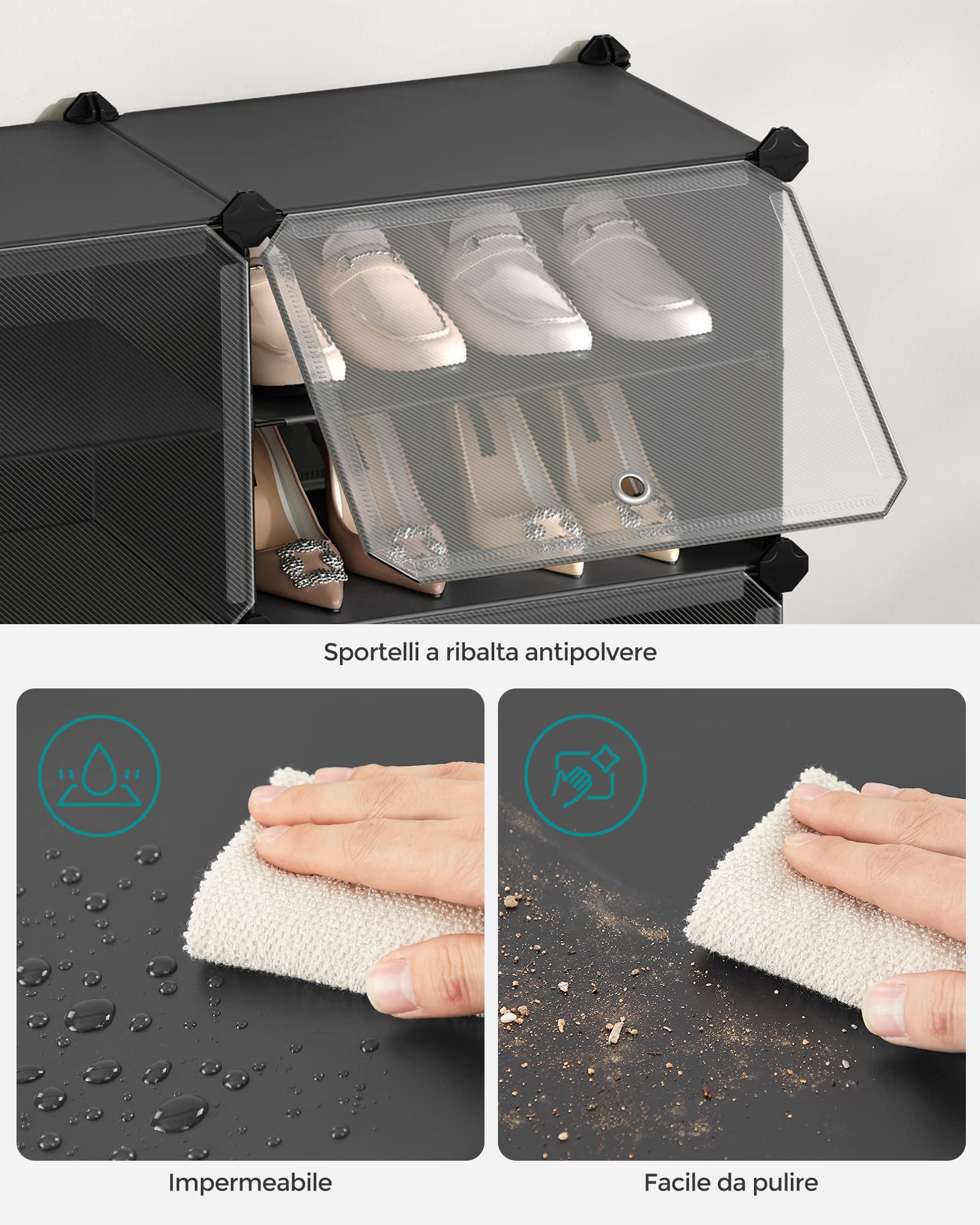 Songmics LPC033B01 scarpiera 6 scomparti nero 24 paia antipolvere