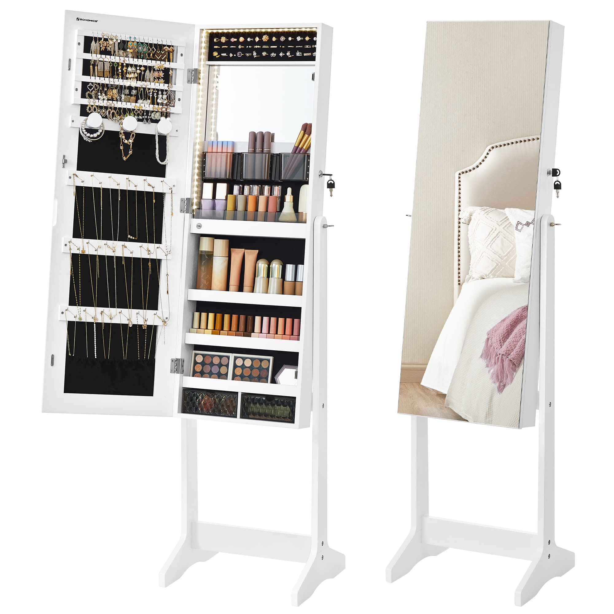 Songmics JJC023W01 specchio portagioie da terra LED bianco