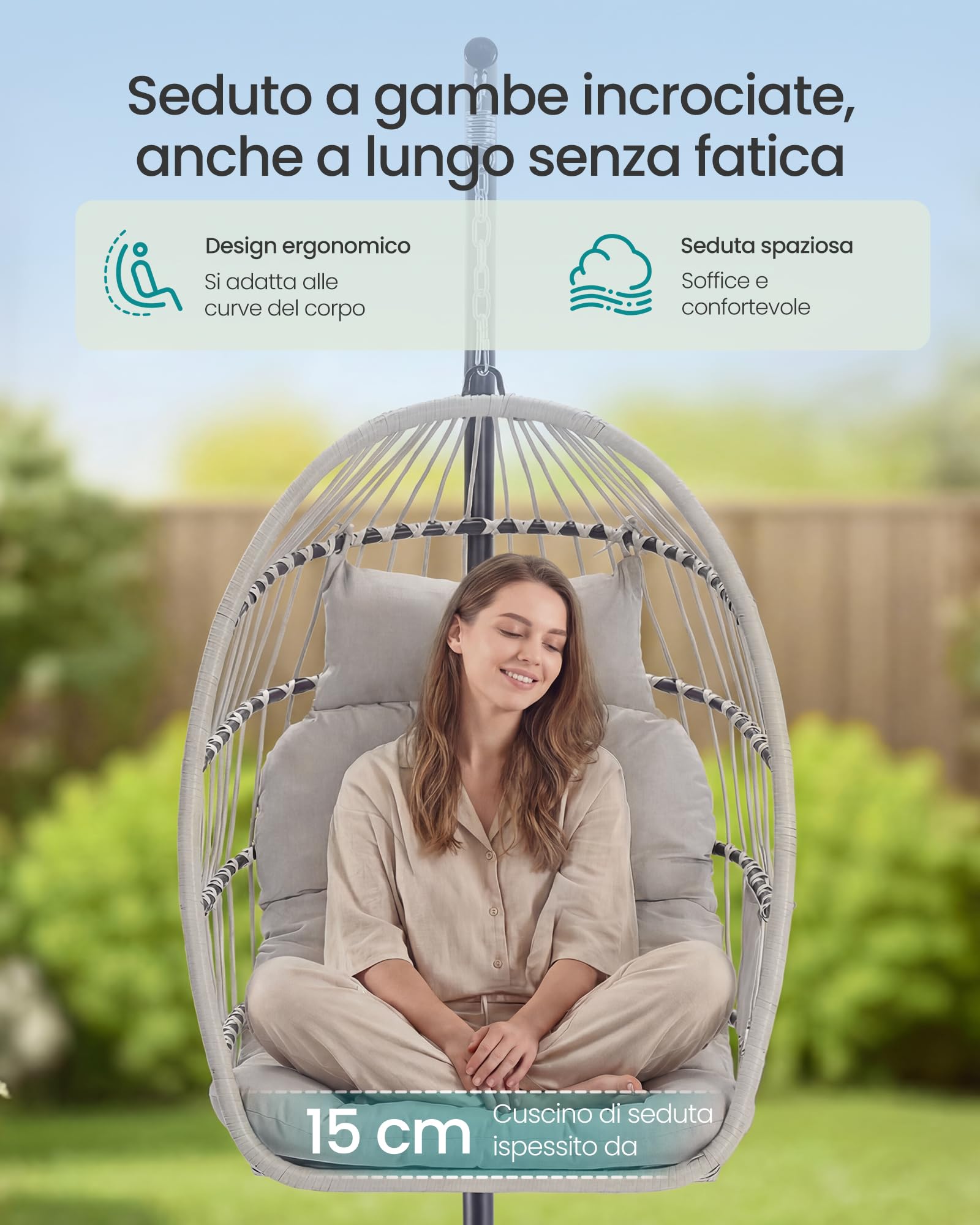 Songmics GDC050WZ01 sedia sospesa uovo bianca 98x195 cm 160kg