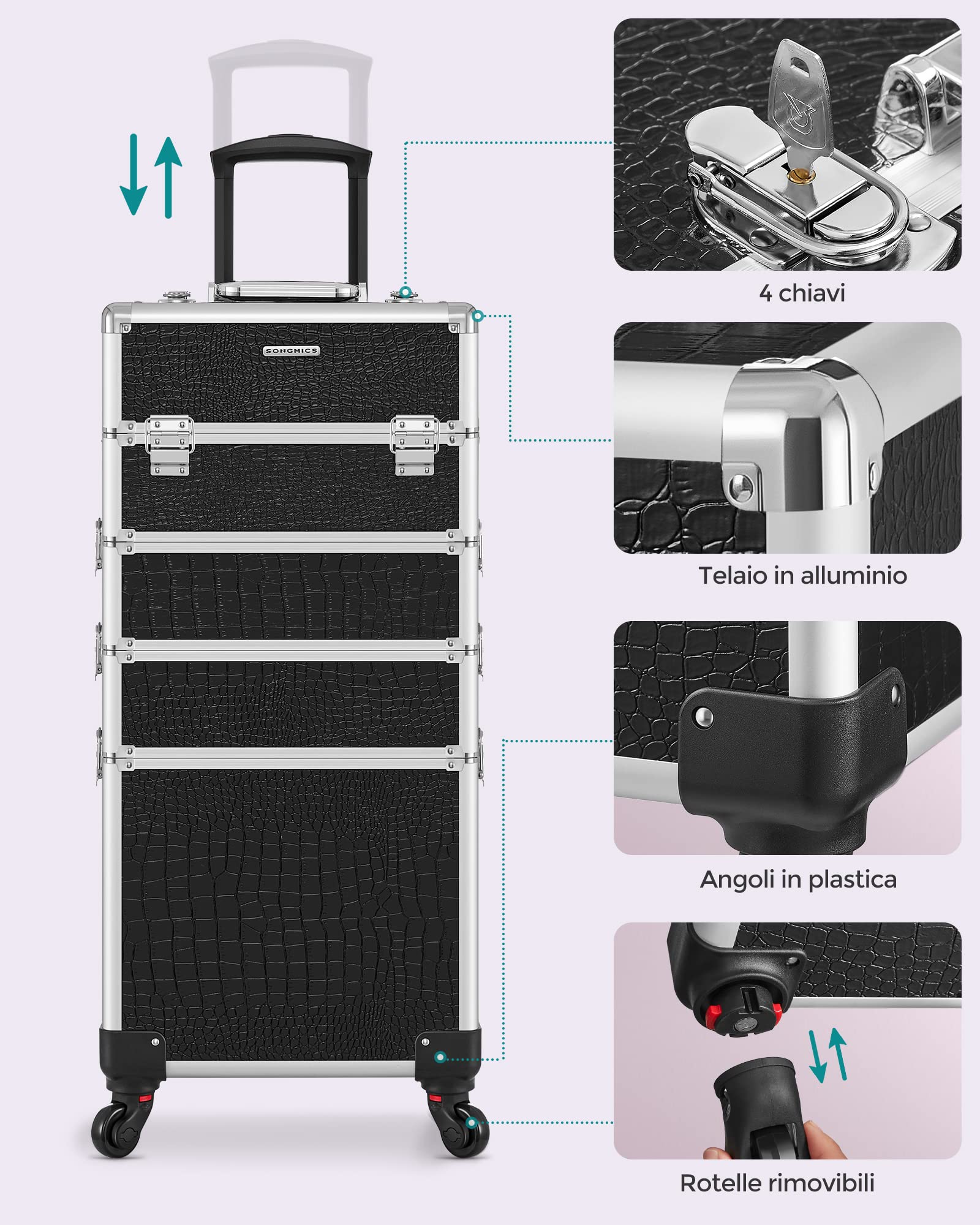 Songmics JHZ06B Trolley Make Up Nero 4in1 35x25x79