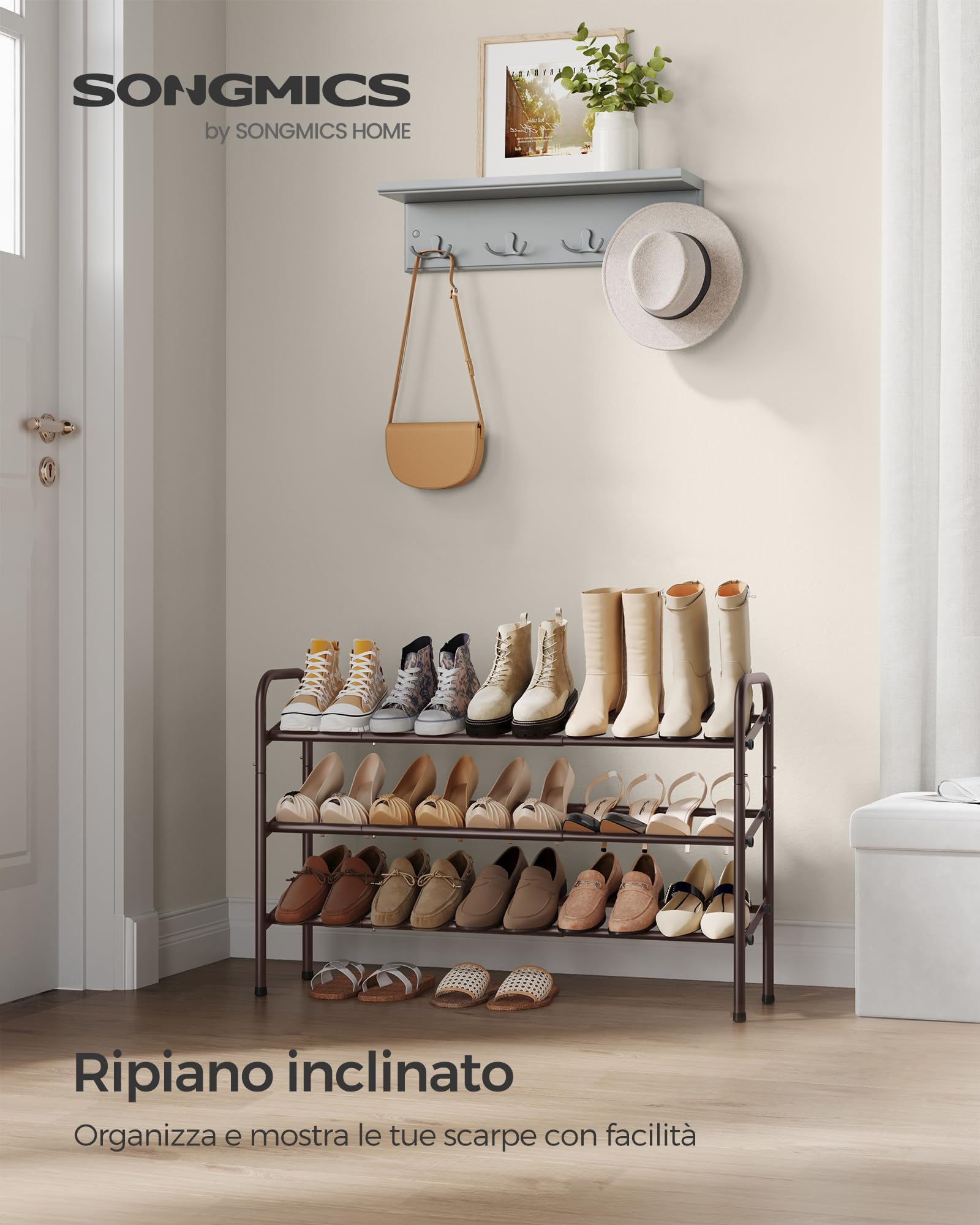 Songmics LMR039A01 scarpiera Bronzo 3 ripiani espandibile