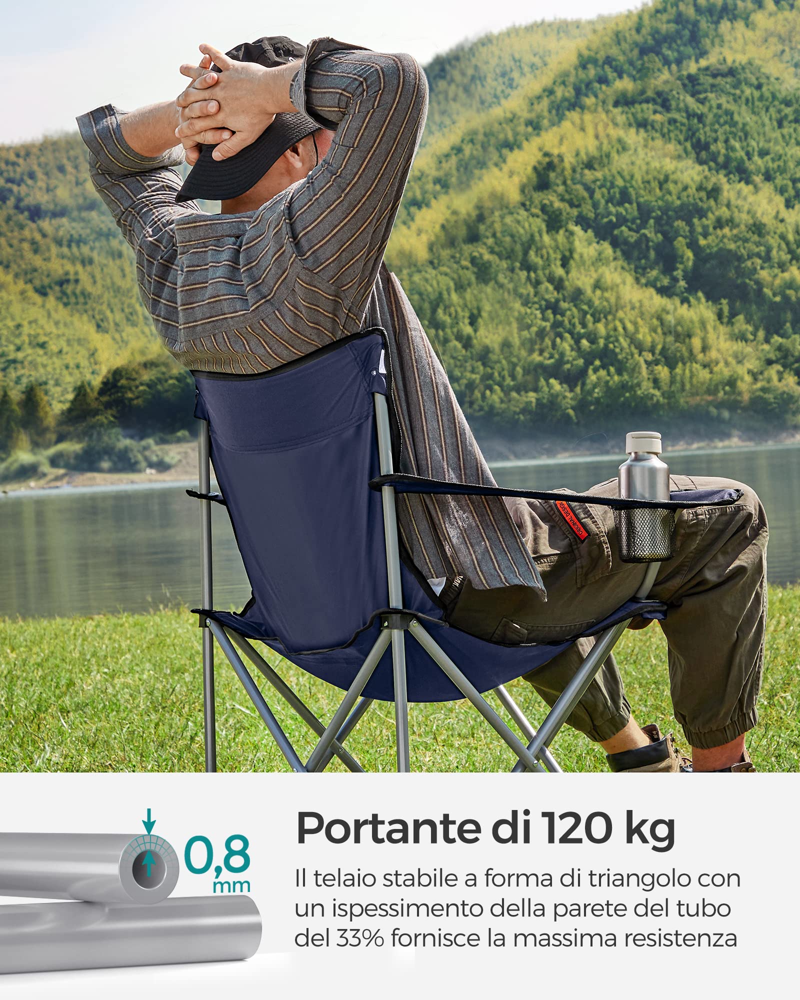 Songmics GCB01IN sedie campeggio set 2 blu pieghevoli 120 kg
