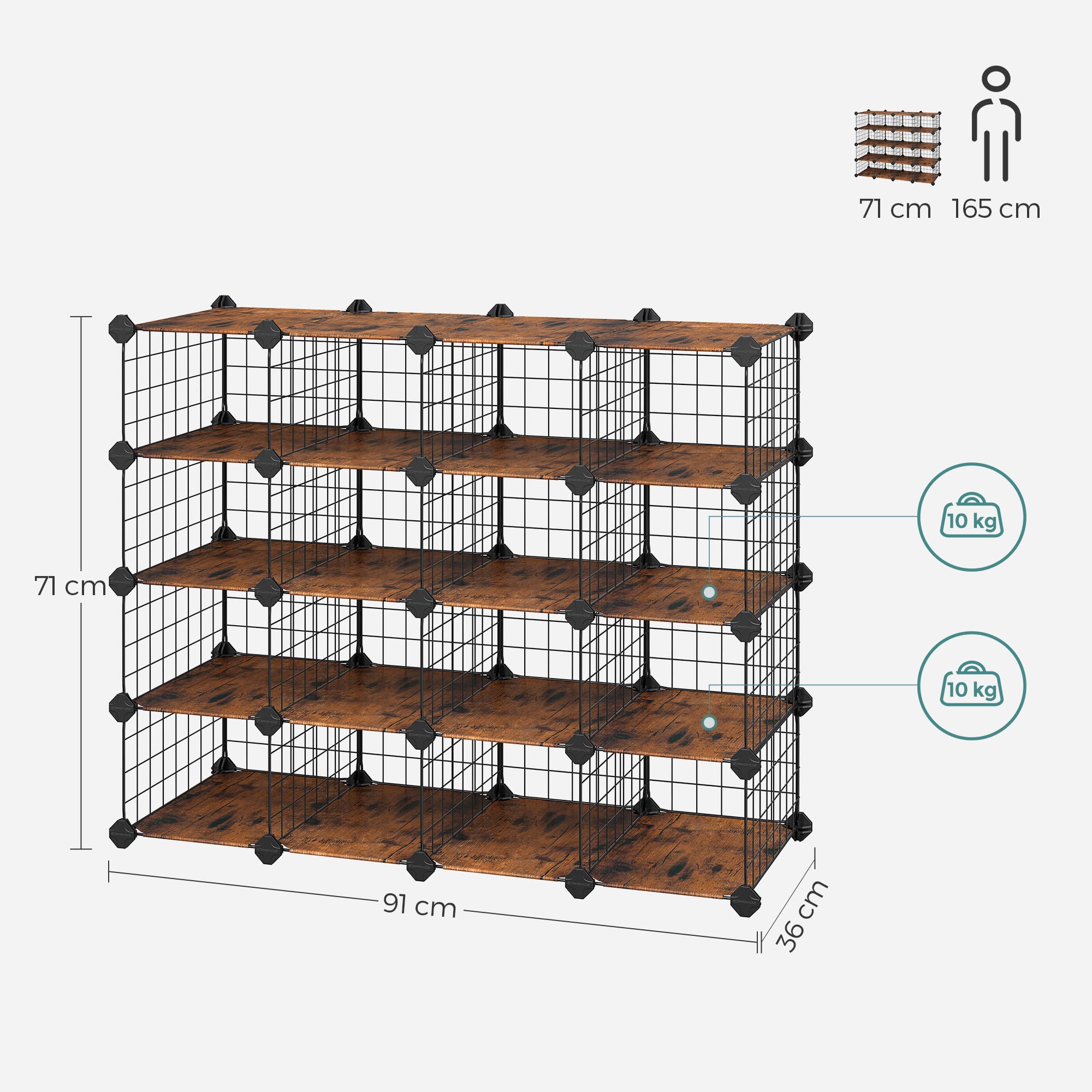 Songmics LPM404A01 scarpiera modulare 15 scomparti marrone