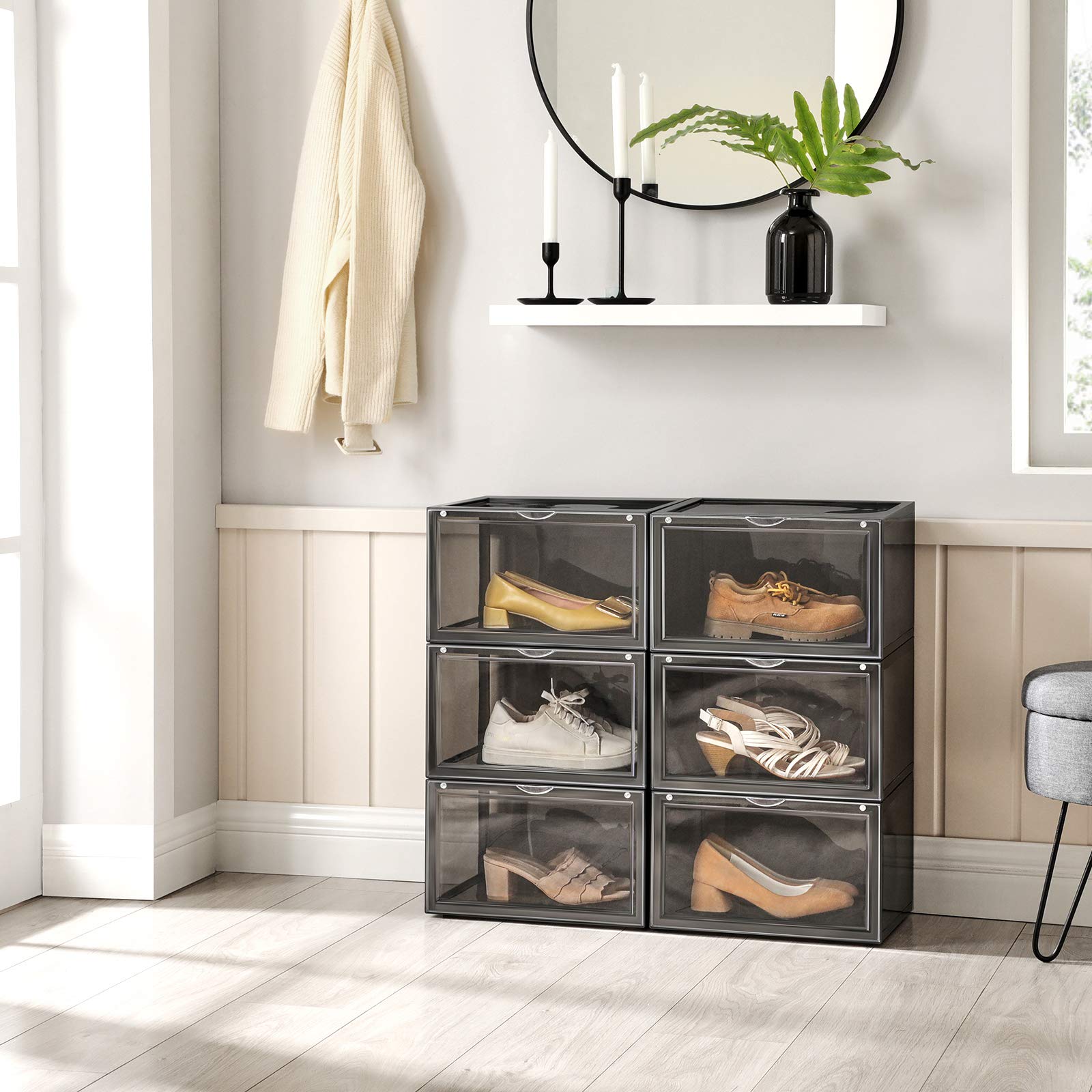 Songmics LSP031B06 Scatole Scarpe Grigio Set 6 Impilabili