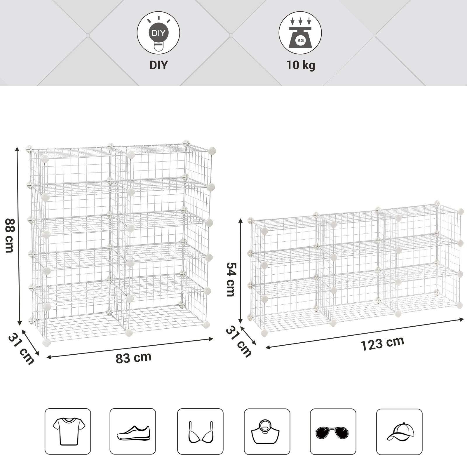 Songmics LPI25W scarpiera modulare bianca a cubi 83x31x88 cm