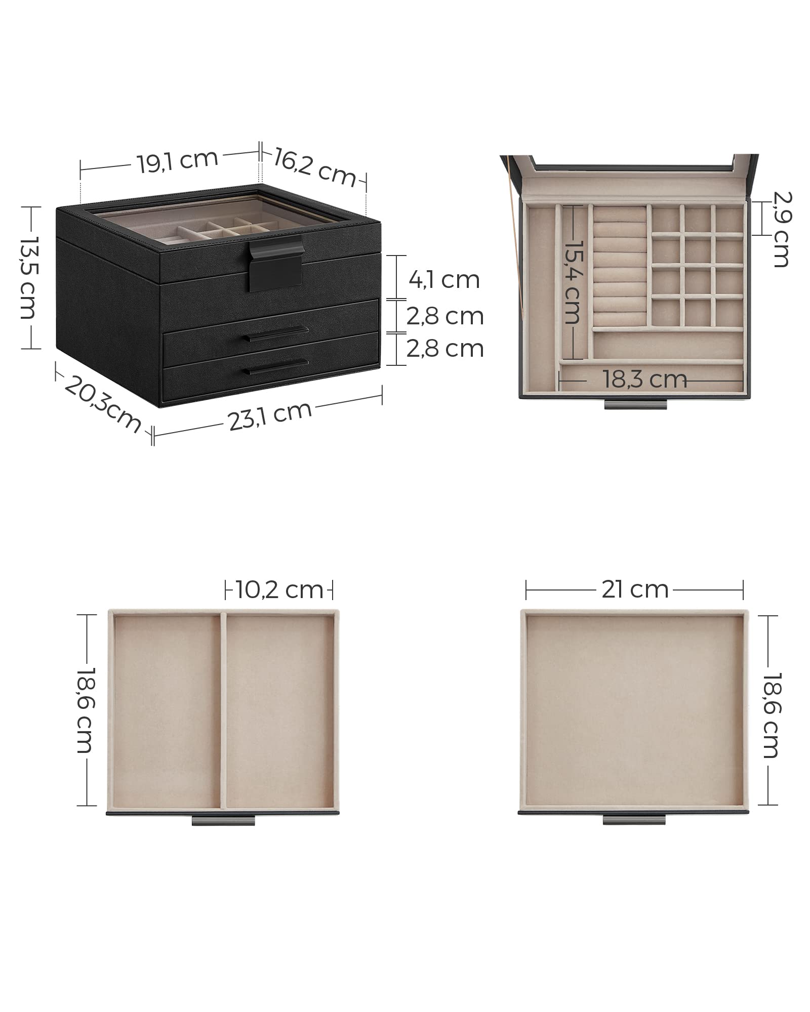 Songmics JBC239BK portagioie 3 livelli nero grafite con vetro