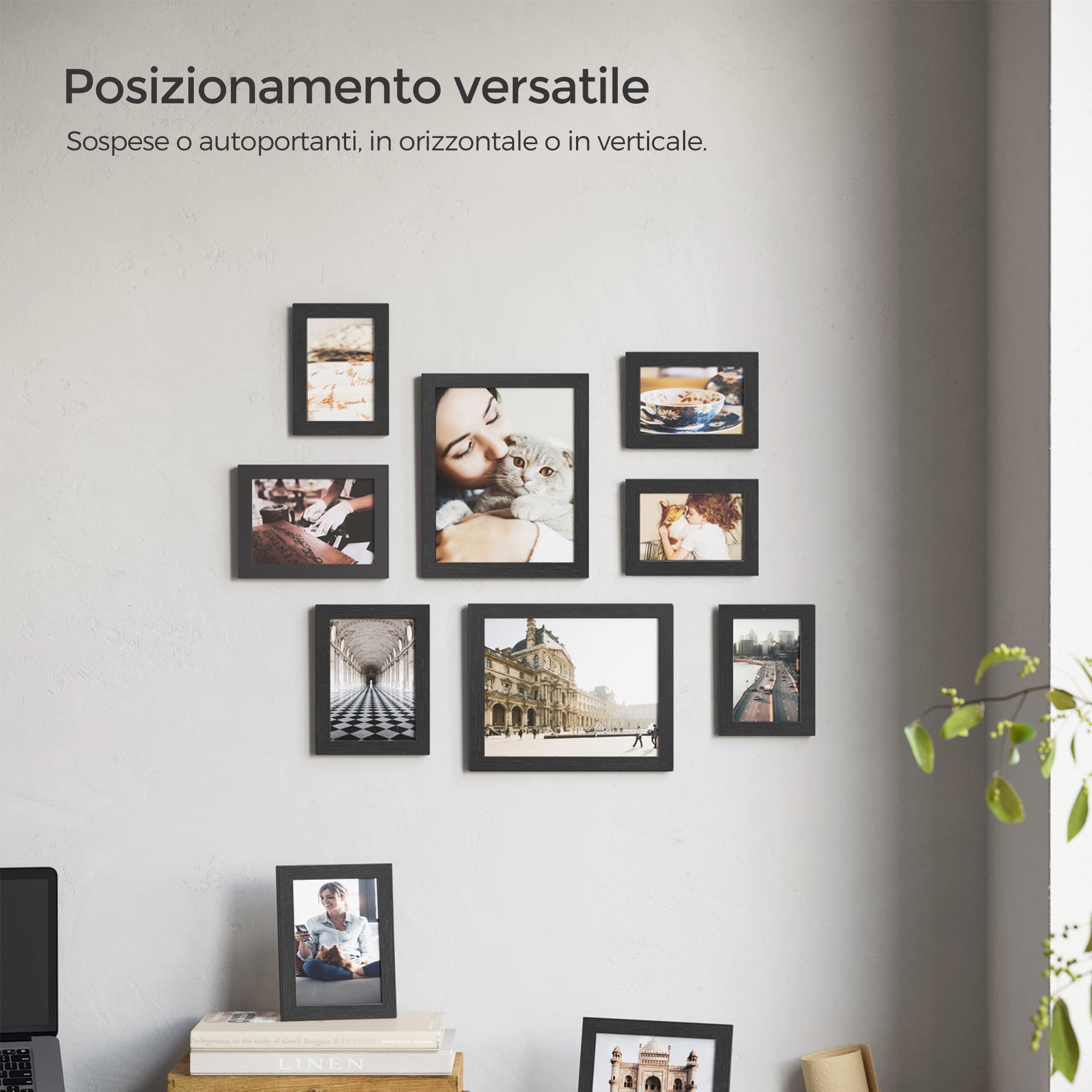Songmics RPF310H set 10 cornici foto nero inchiostro miste