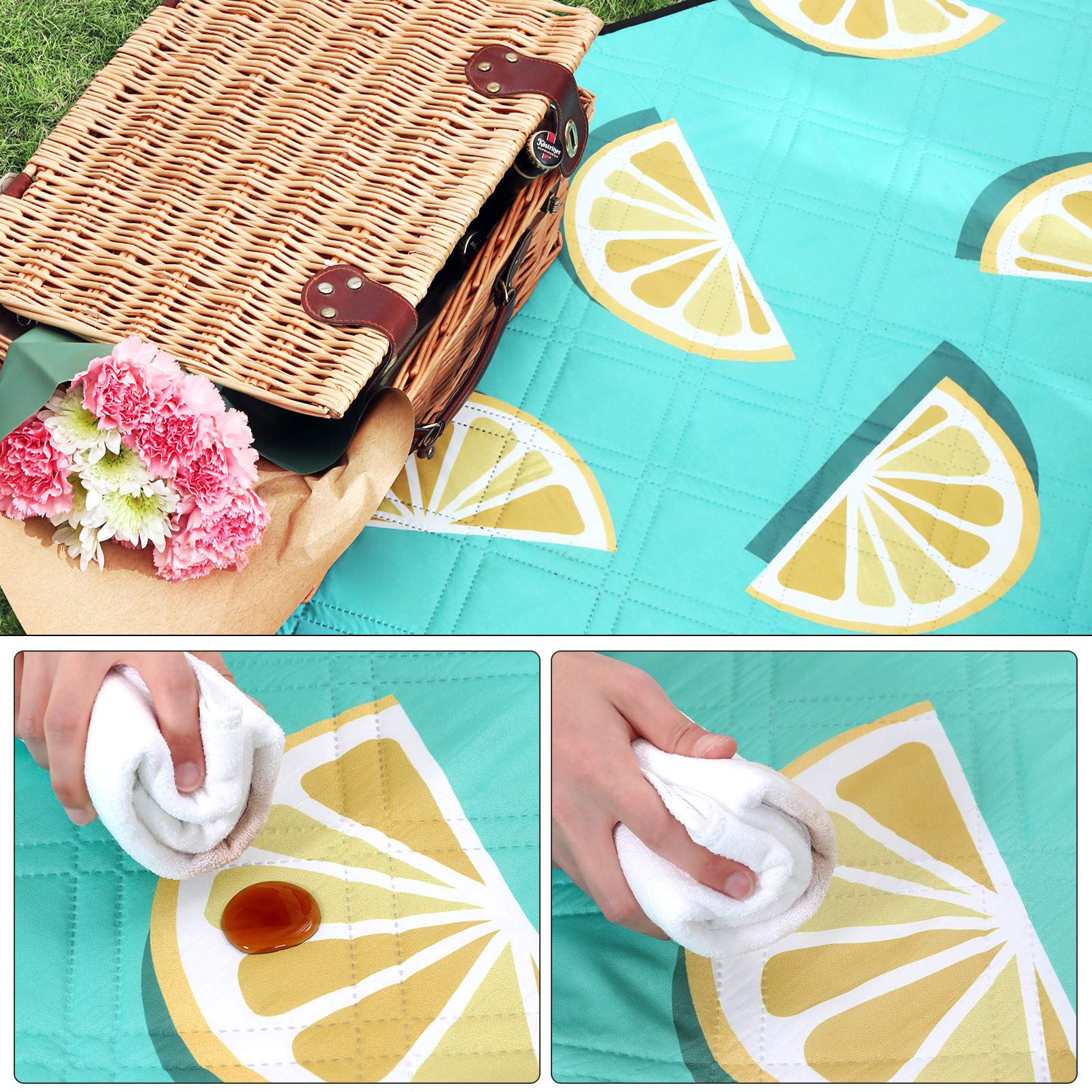 Songmics GCM87YJ coperta picnic limone 200x200 cm impermeabile