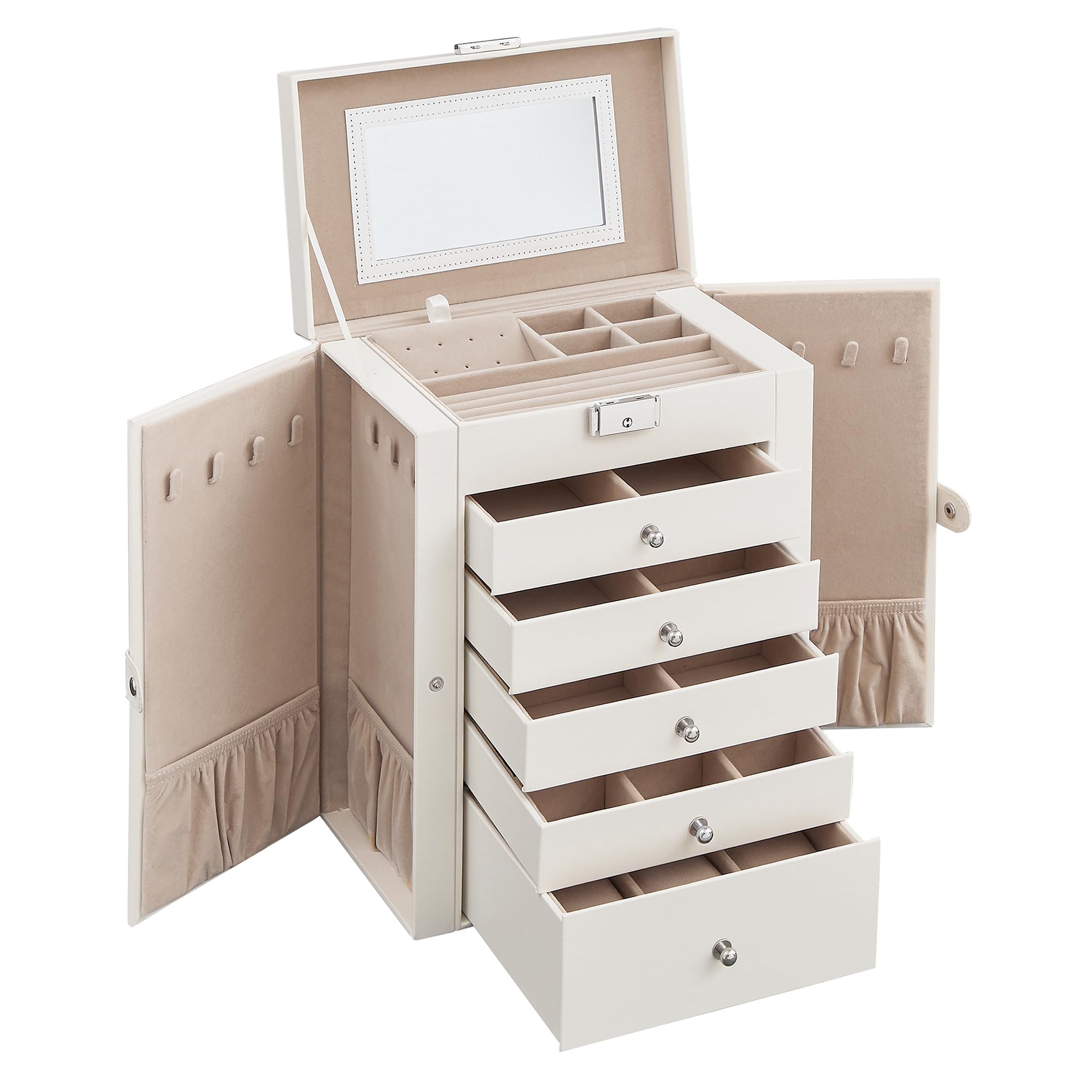Songmics JBC152W01 scatola portagioie 6 livelli bianco con specchio