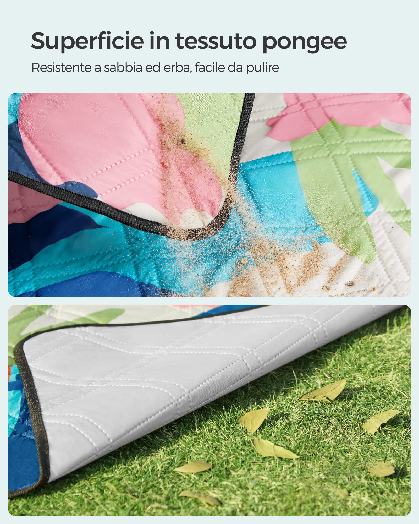 Songmics GCM087Q03 Coperta Picnic 200x200 Felci Impermeabile