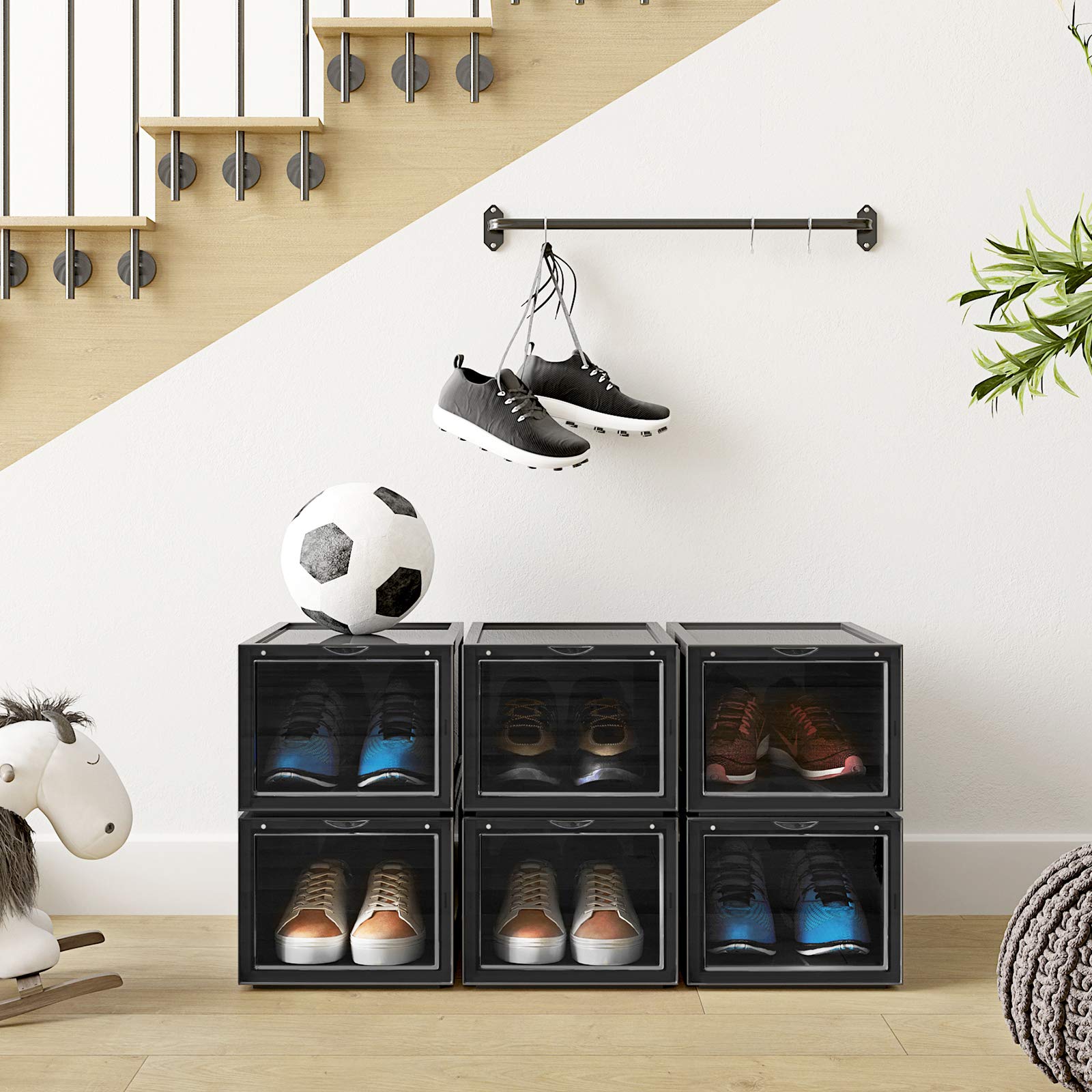 Songmics LSP06BK scatole scarpe 6 pezzi nero impilabili