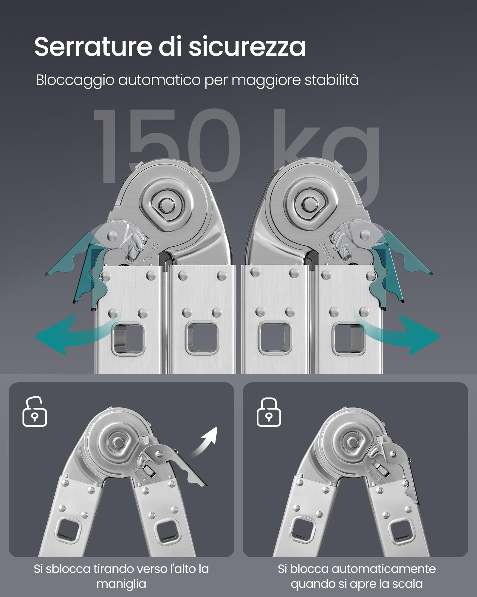 Songmics GLT046E01 scala multifunzione alluminio 4x4 argento
