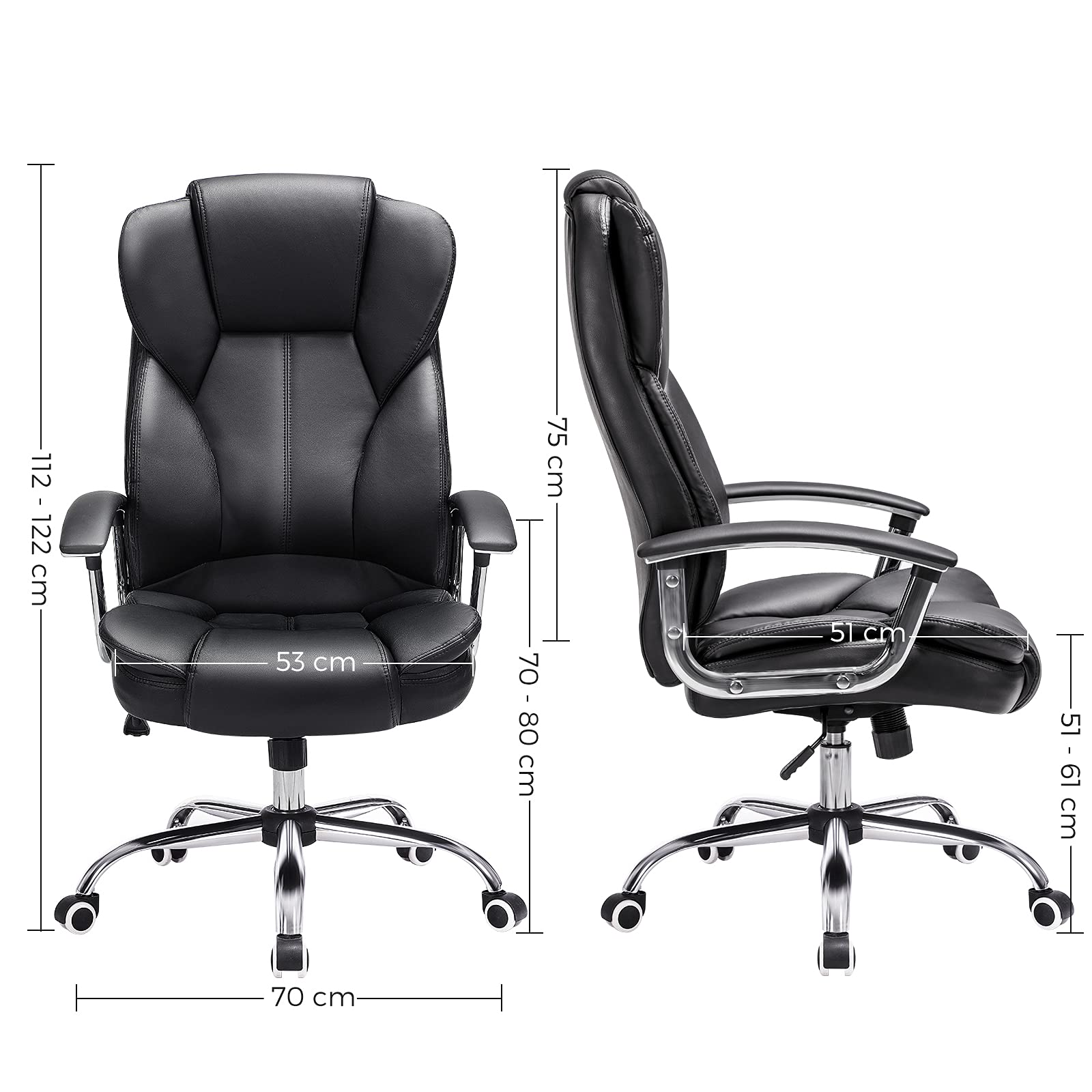 Songmics OBG57B Sedia Ufficio Ergonomica Nera Similpelle