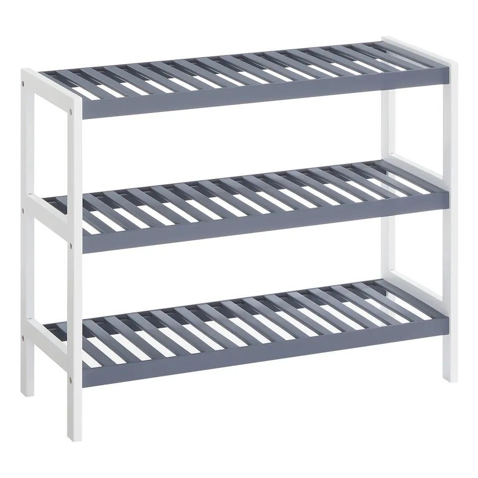 Songmics LBS03WG scarpiera bambù 3 ripiani 70 cm bianco-grigio