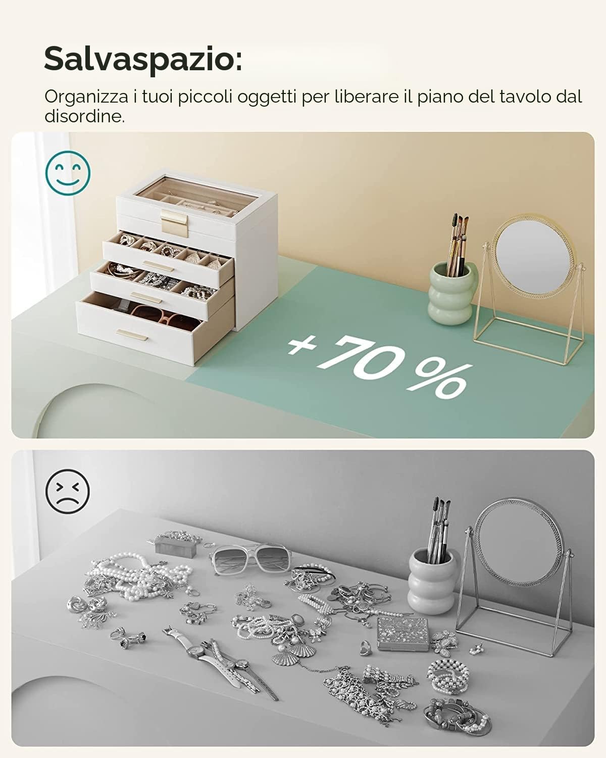 Songmics Gisella JBC161W01 portagioie bianco 4 livelli vetro