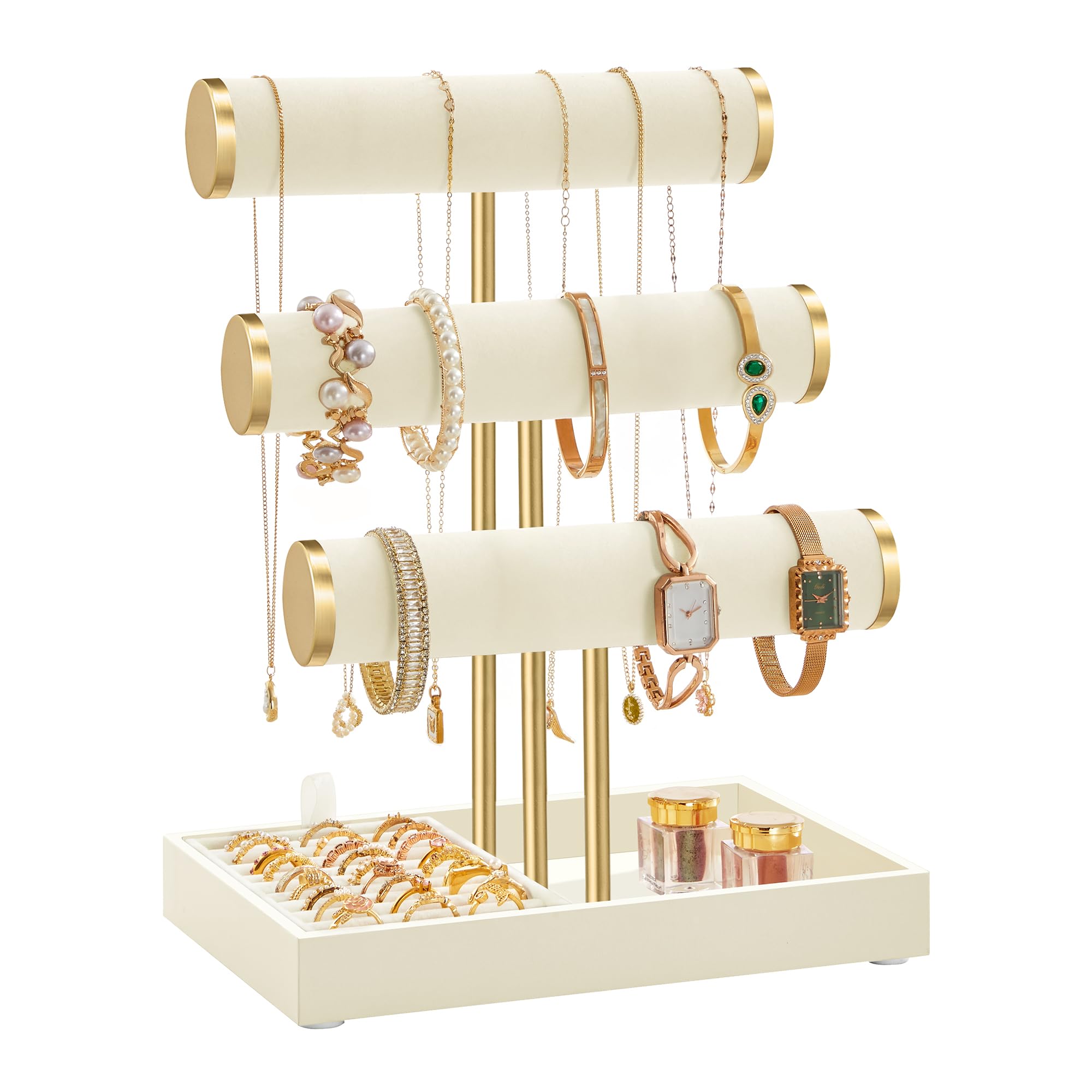 Songmics JJS027A01 espositore gioielli marrone cammello 3 aste