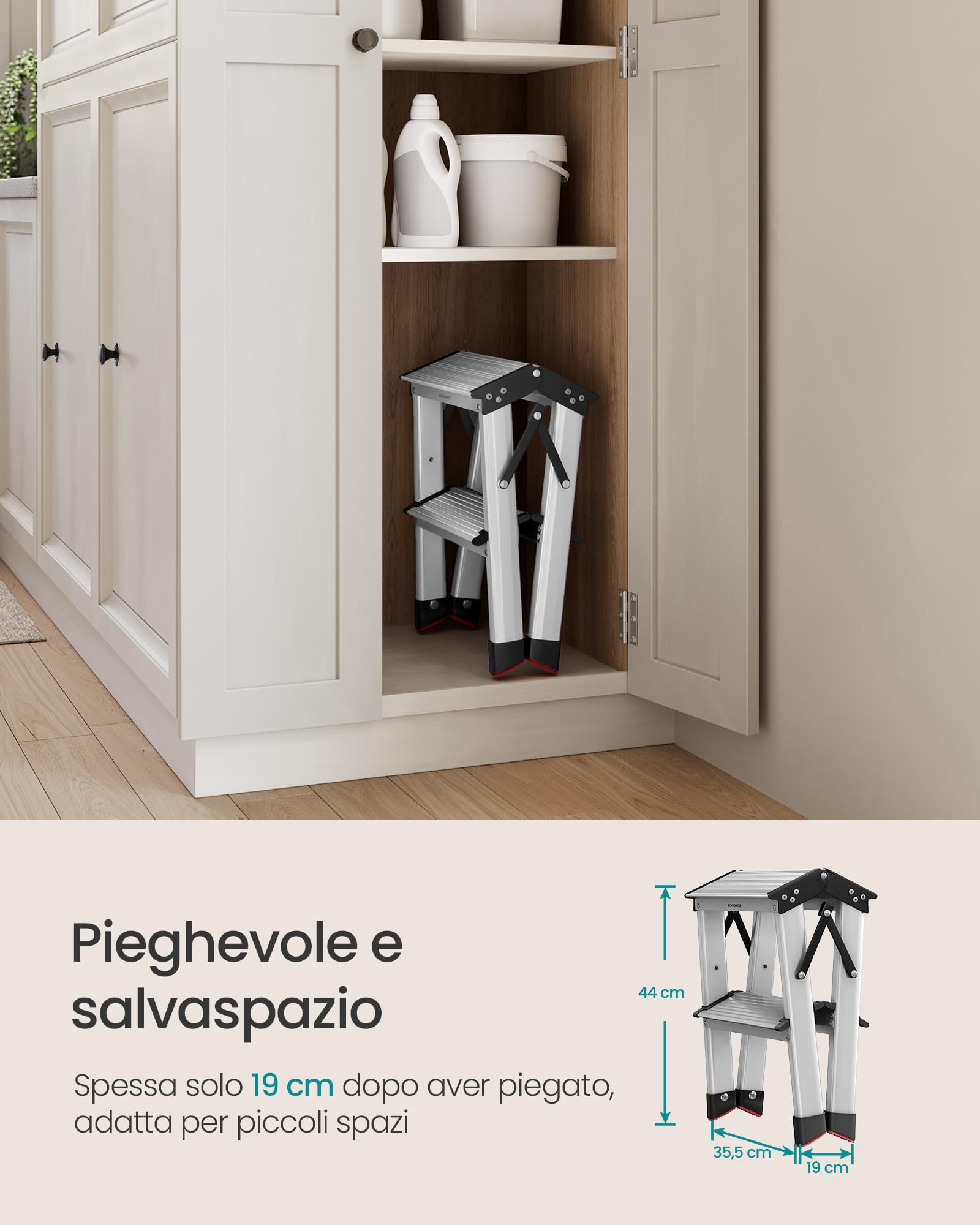 Songmics GLT012E01 scaletta pieghevole 2 gradini alluminio 150 kg