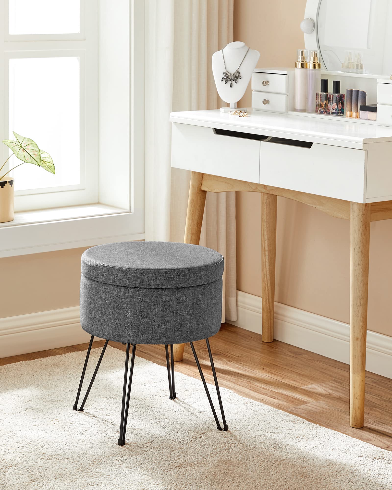 Songmics LOM002G02 pouf contenitore rotondo grigio scuro 37x45 cm