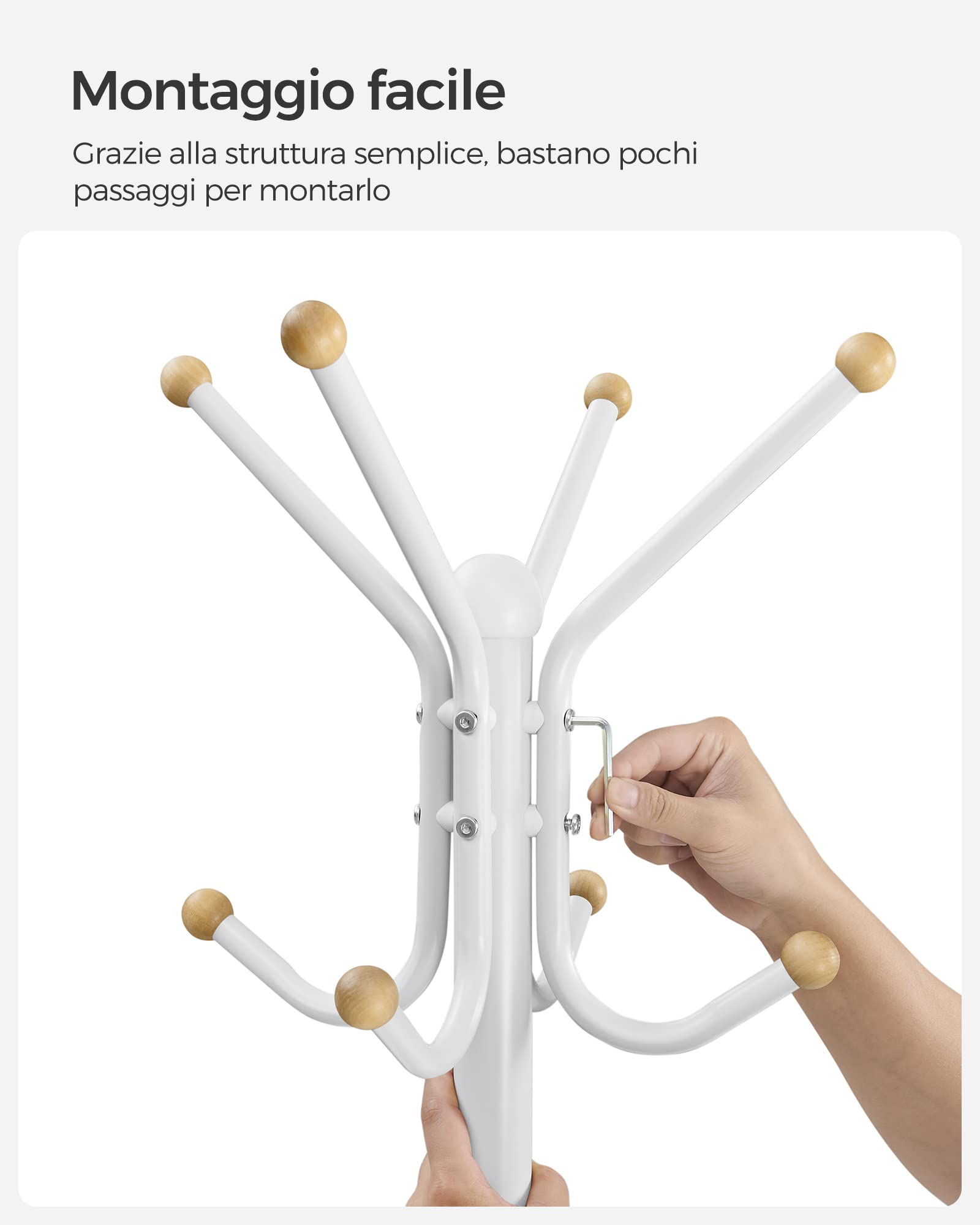 Songmics RCR031W01 Appendiabiti da Terra Bianco 12 Ganci