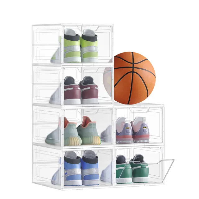 Songmics LSP032W06 Scatole Scarpe Plastica Nero Trasparente 6 Pezzi