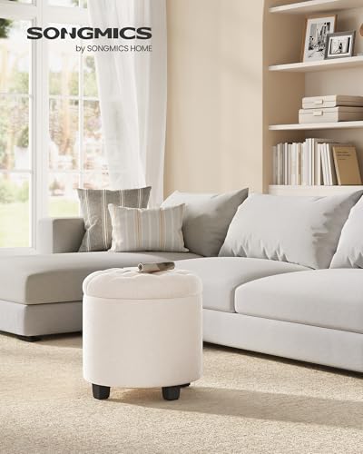Songmics LOM012W01 pouf contenitore bianco crema 45 cm velluto