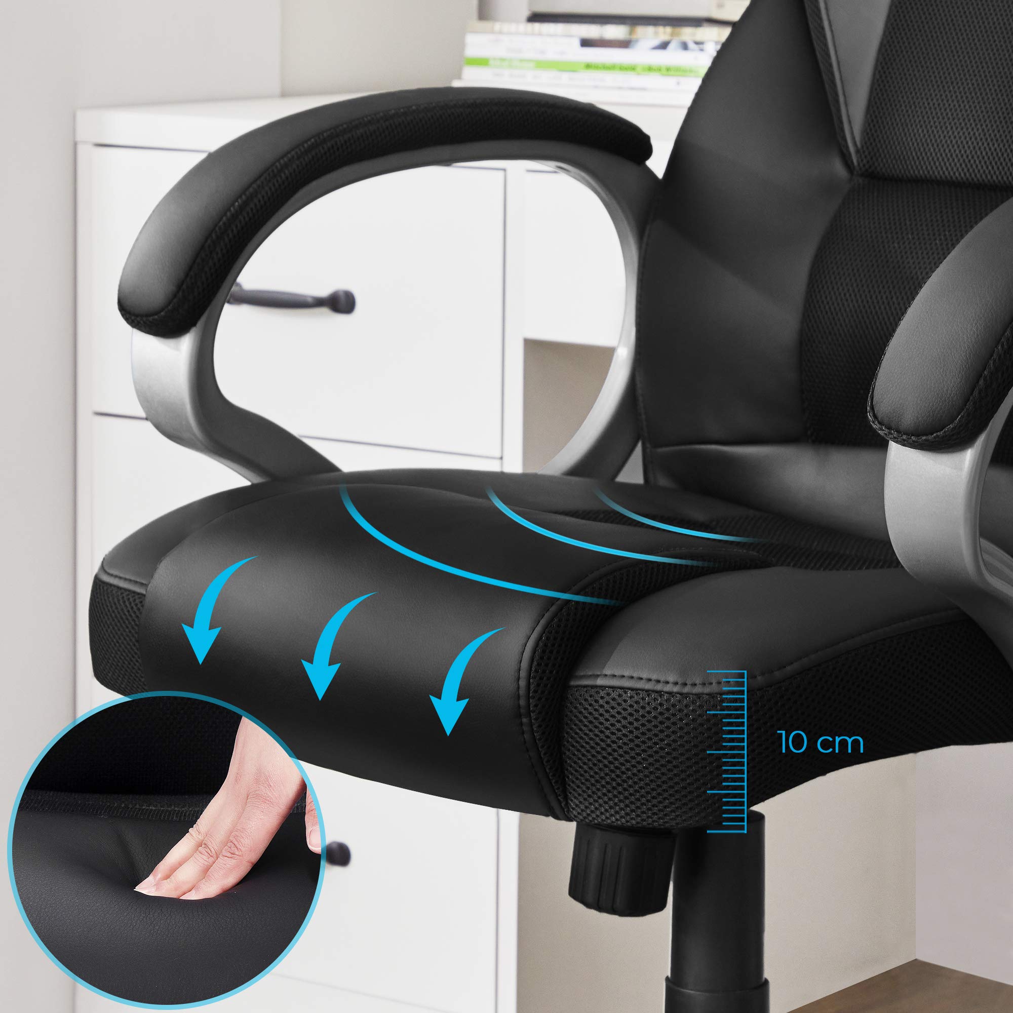 Songmics sedia ufficio girevole nero similpelle 150 kg