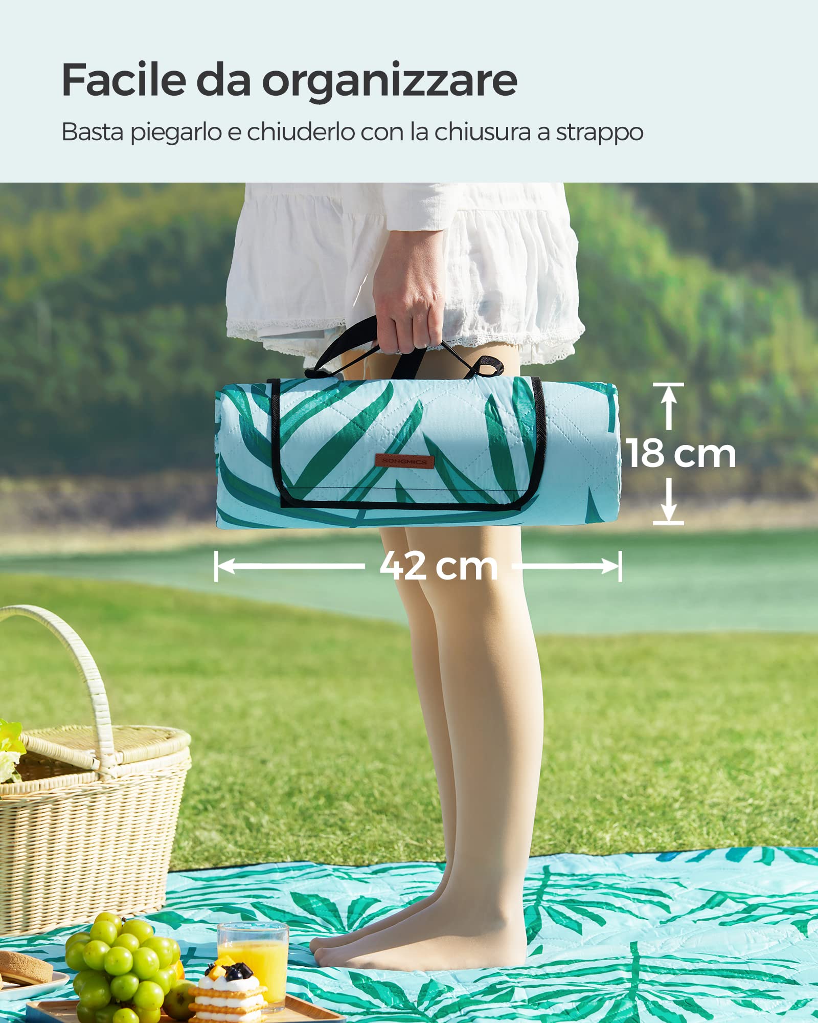 Songmics GCM087Q01 coperta picnic 200x200 azzurro impermeabile