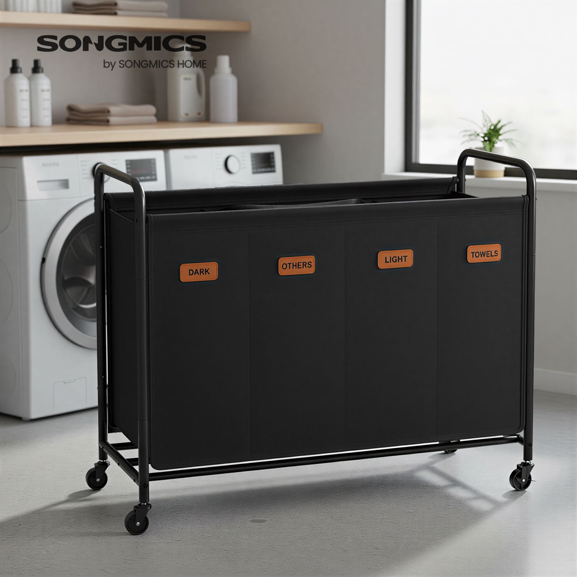 Songmics Carrello Portabiancheria 2 Scomparti con Ruote