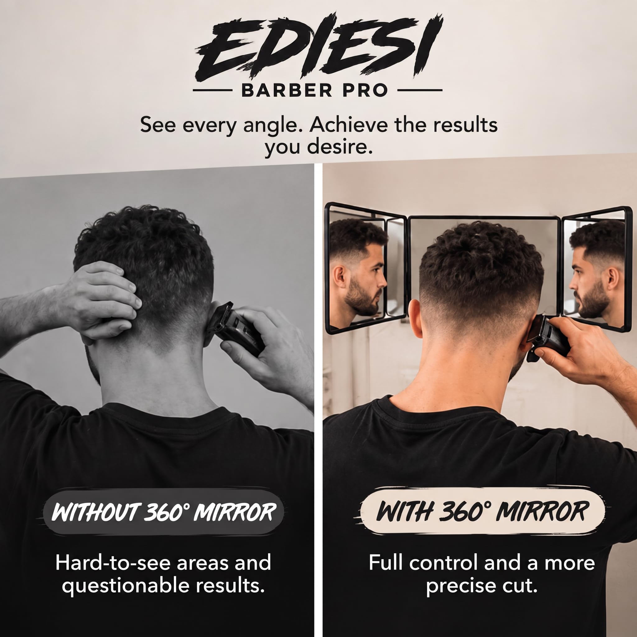 Ediesi Specchio 360 Gradi capelli triplo nero senza LED
