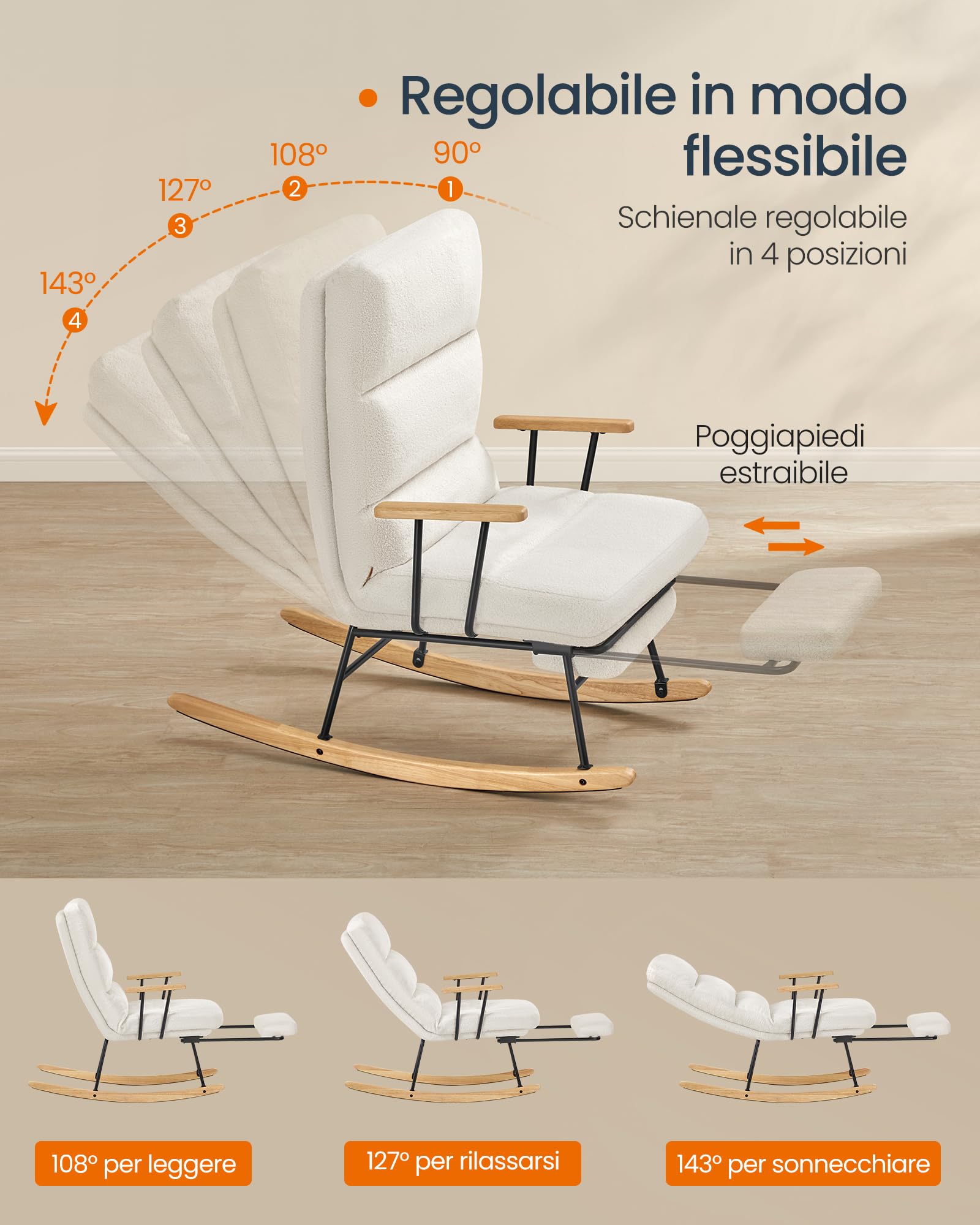 Songmics Home LYY016W01 Poltrona Dondolo Crema Reclinabile