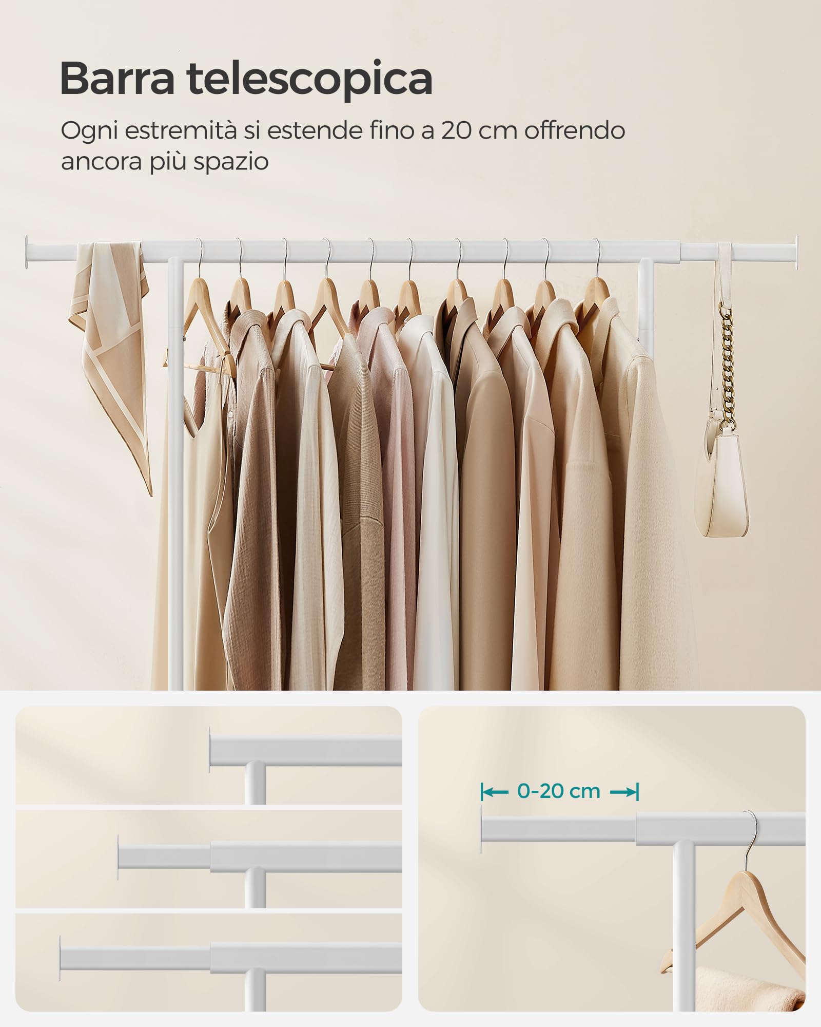 Songmics HSR013W01 stand appendiabiti bianco con ruote 100 kg