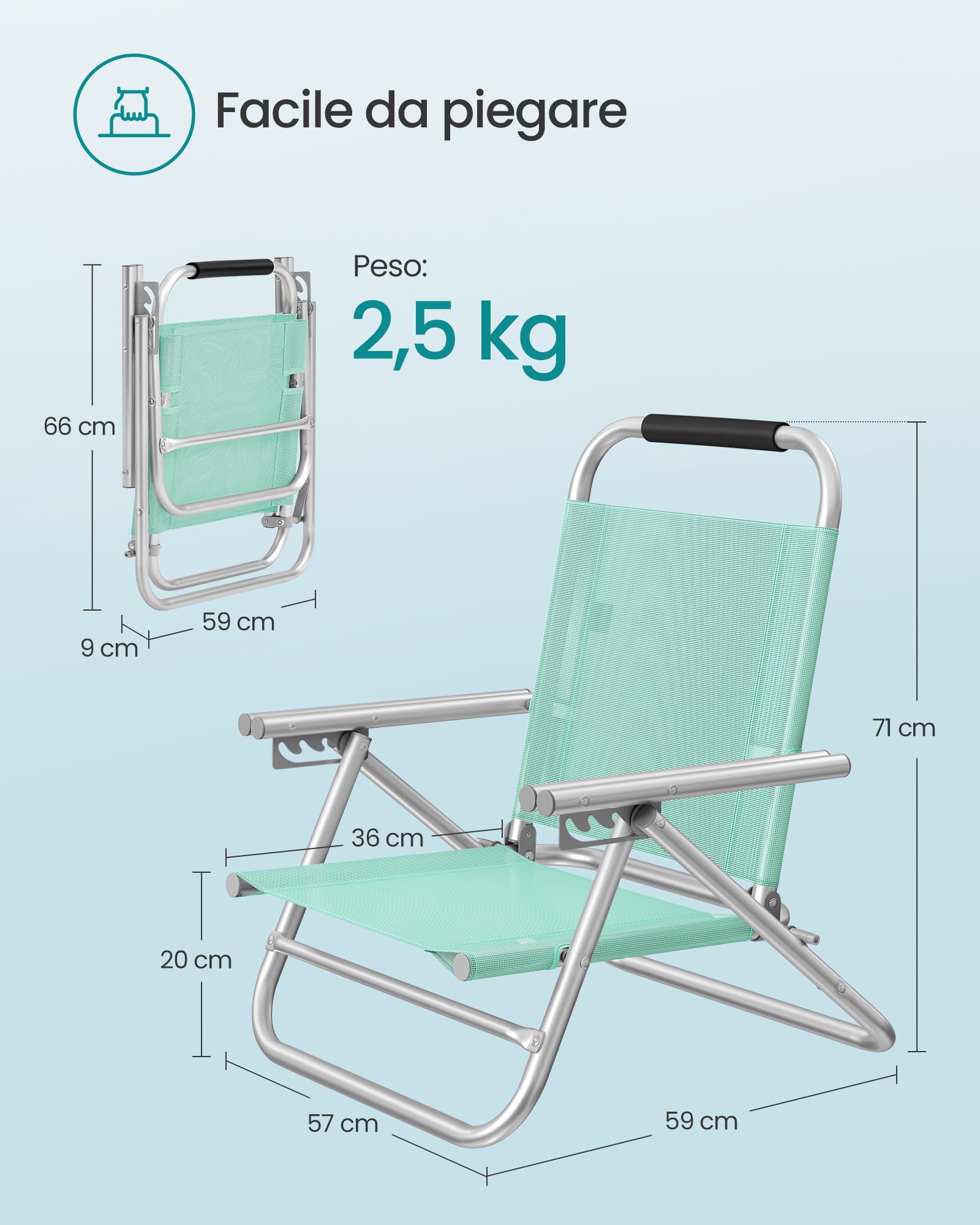 Songmics GCB065C01 sedia spiaggia verde pieghevole 150 kg