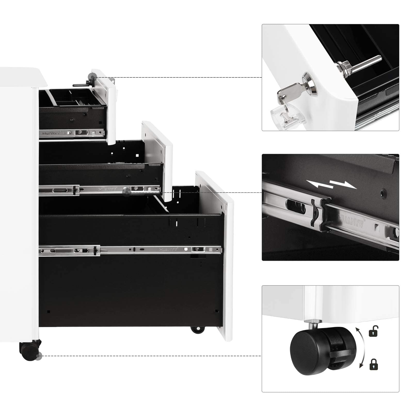 Songmics OFC030W01 Cassettiera Ufficio Bianca 30x46x59,2 cm