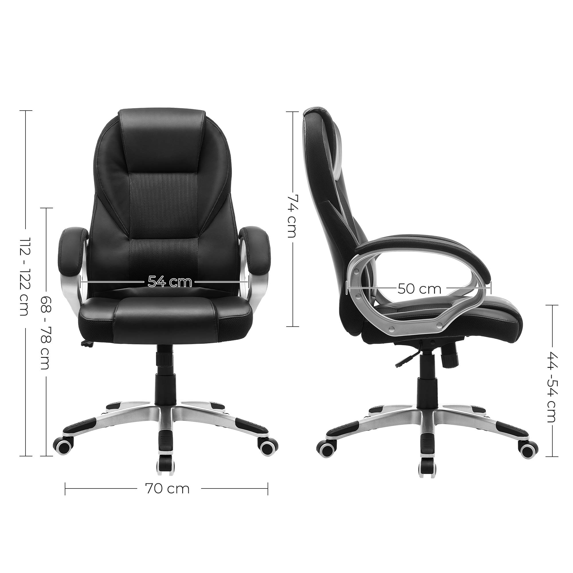 Songmics sedia ufficio girevole nero similpelle 150 kg
