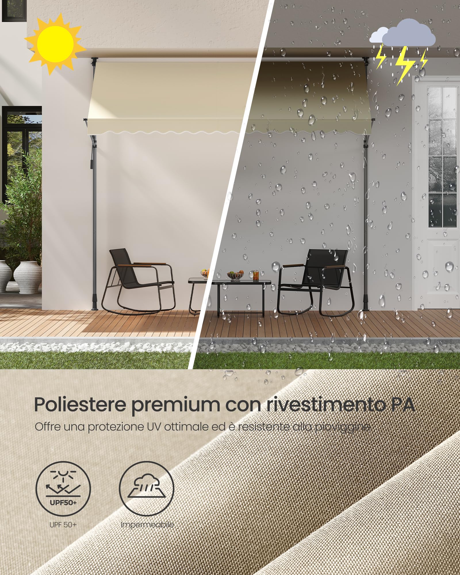Songmics GSA302M01 Tenda Sole Avvolgibile 300x120 cm Beige