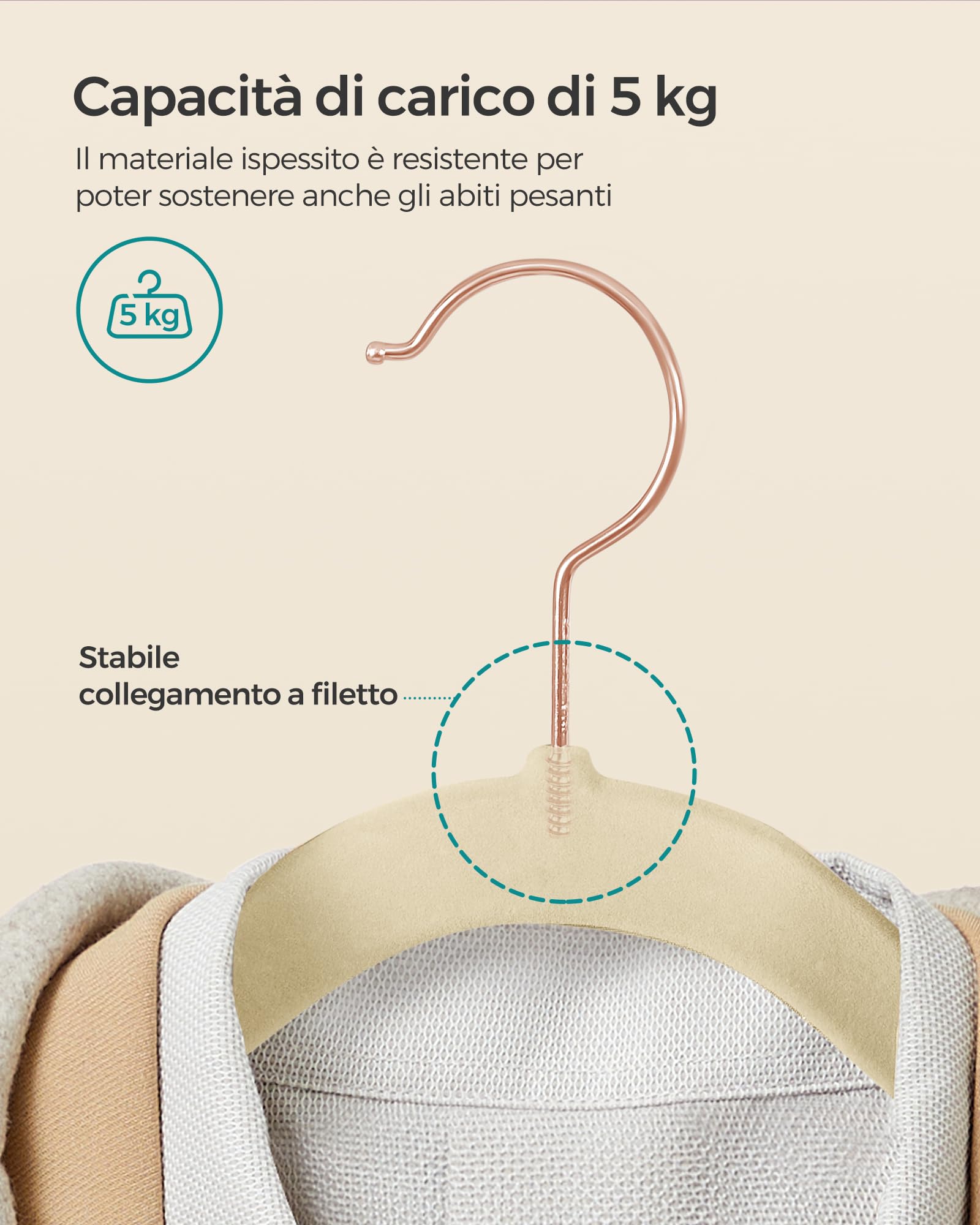 Songmics CRF026K50 Grucce Velluto 50 Pezzi Beige Salvaspazio