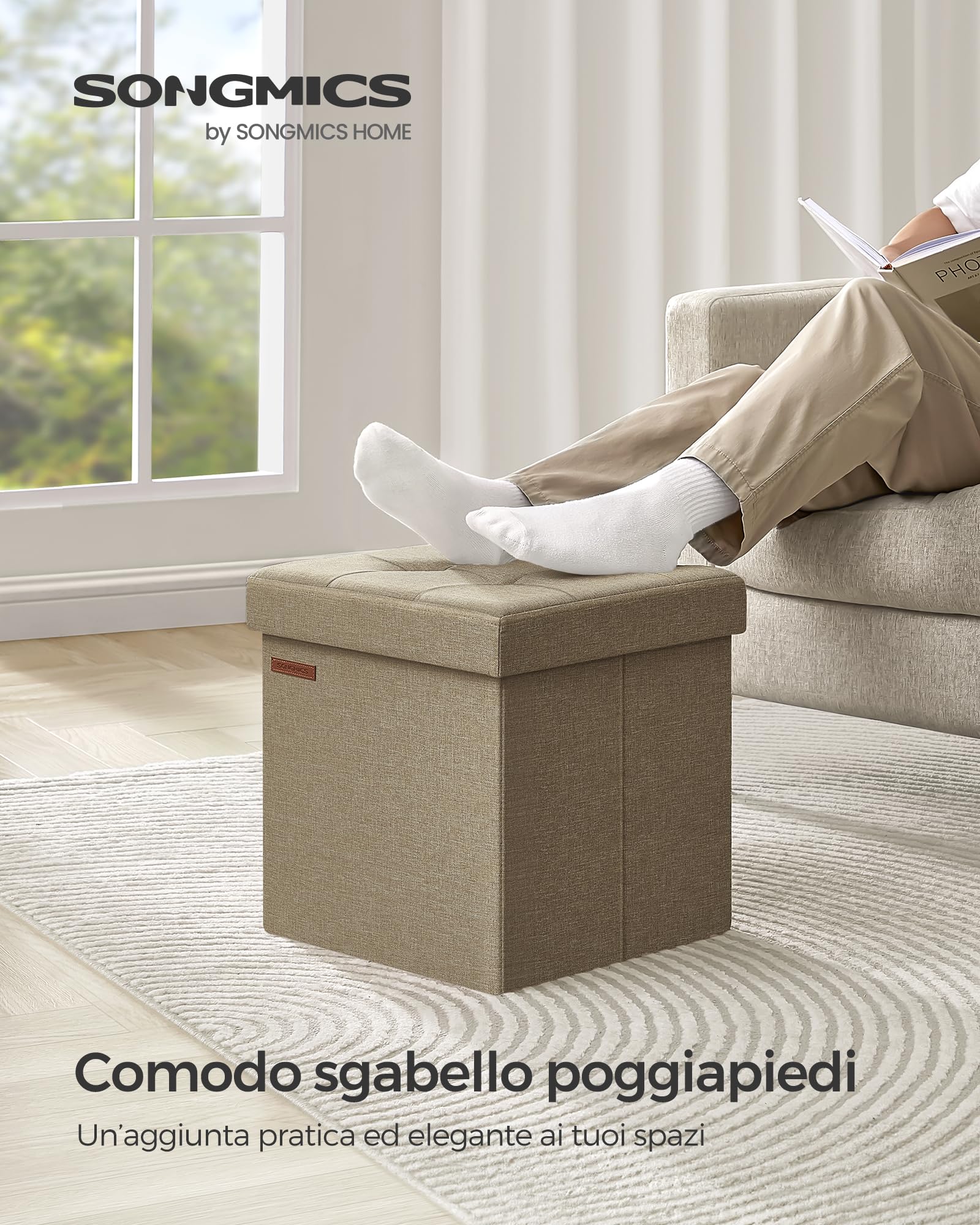 Songmics LSF027K01 pouf contenitore 38 cm marrone cammello pieghevole