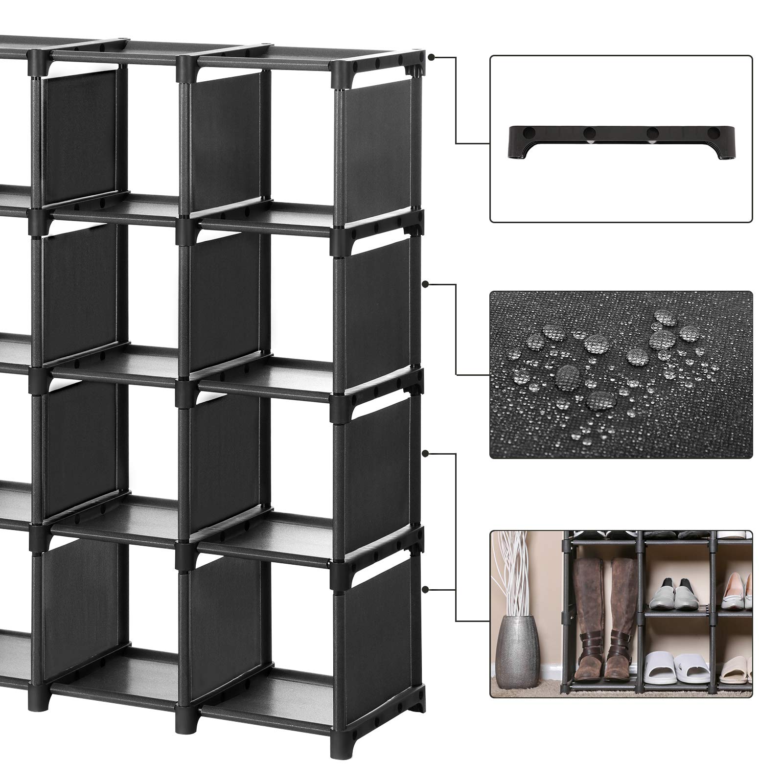 Songmics LSN44BK Scarpiera 16 Cubi Nera Componibile