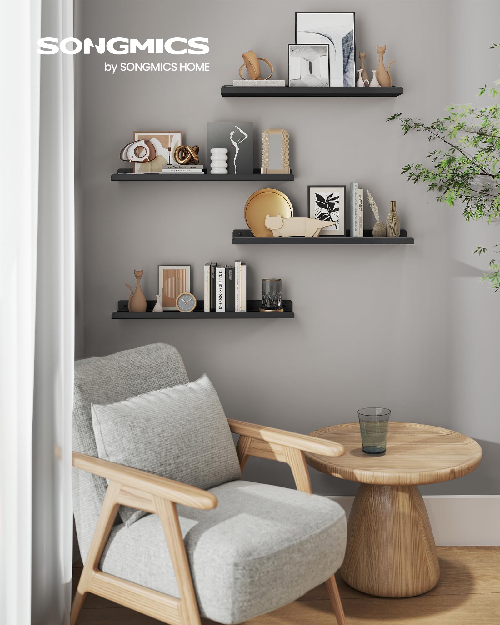 Songmics Custos LFS014BH01 mensole da muro set 2 nero inchiostro